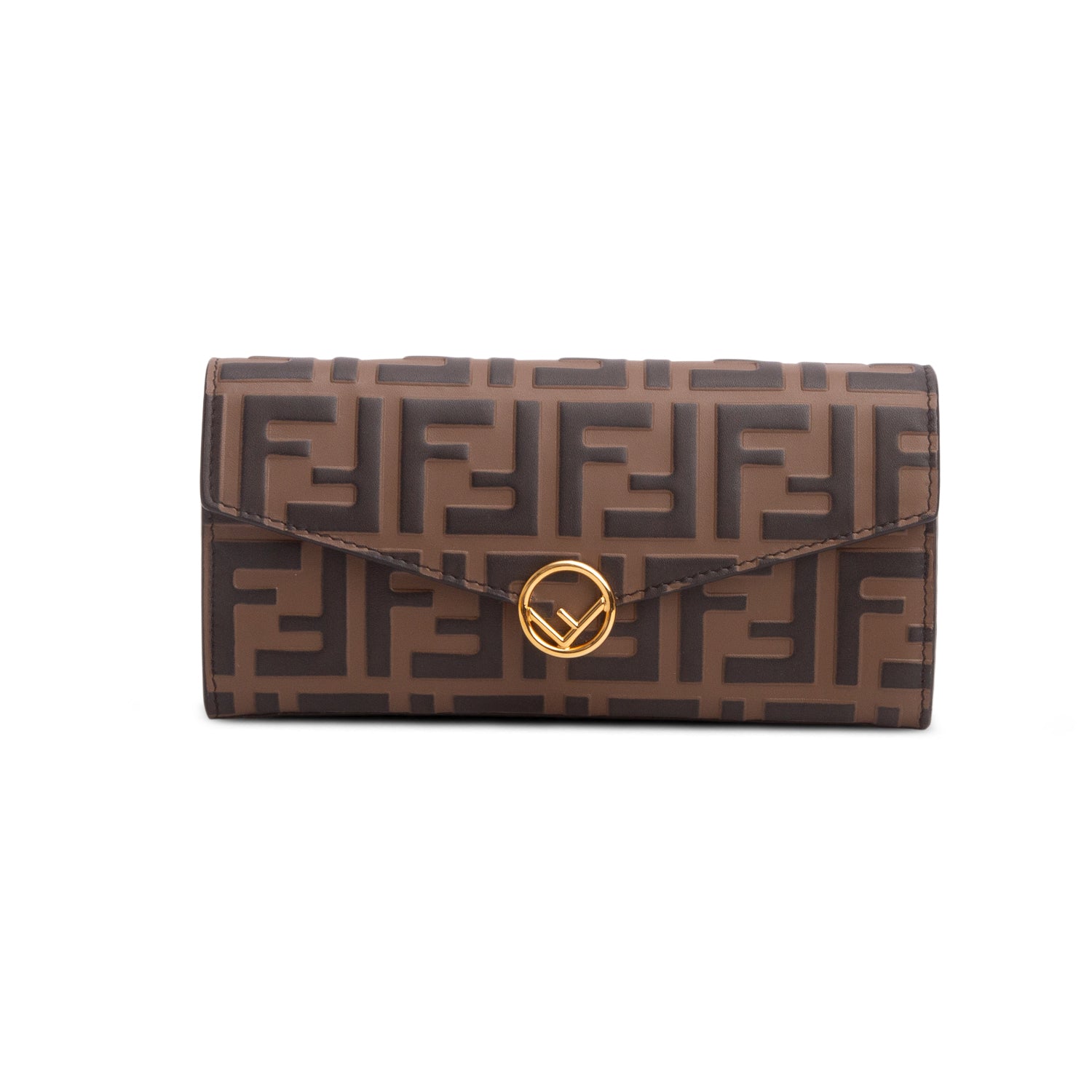 Fendi 2021 Brown FF Zucca Embossed Leather Continental Wallet on Chain w/ Box