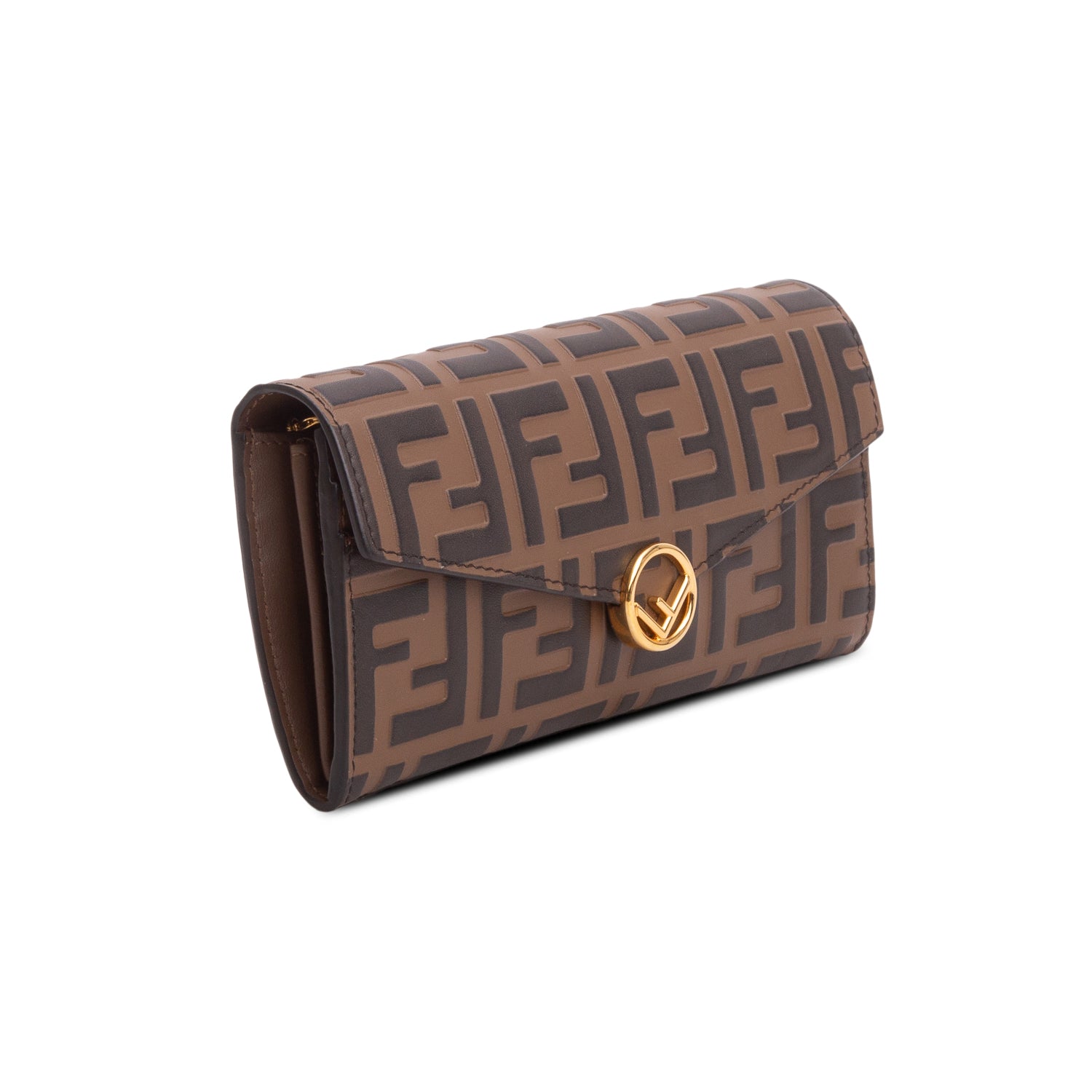 Fendi 2021 Brown FF Zucca Embossed Leather Continental Wallet on Chain w/ Box