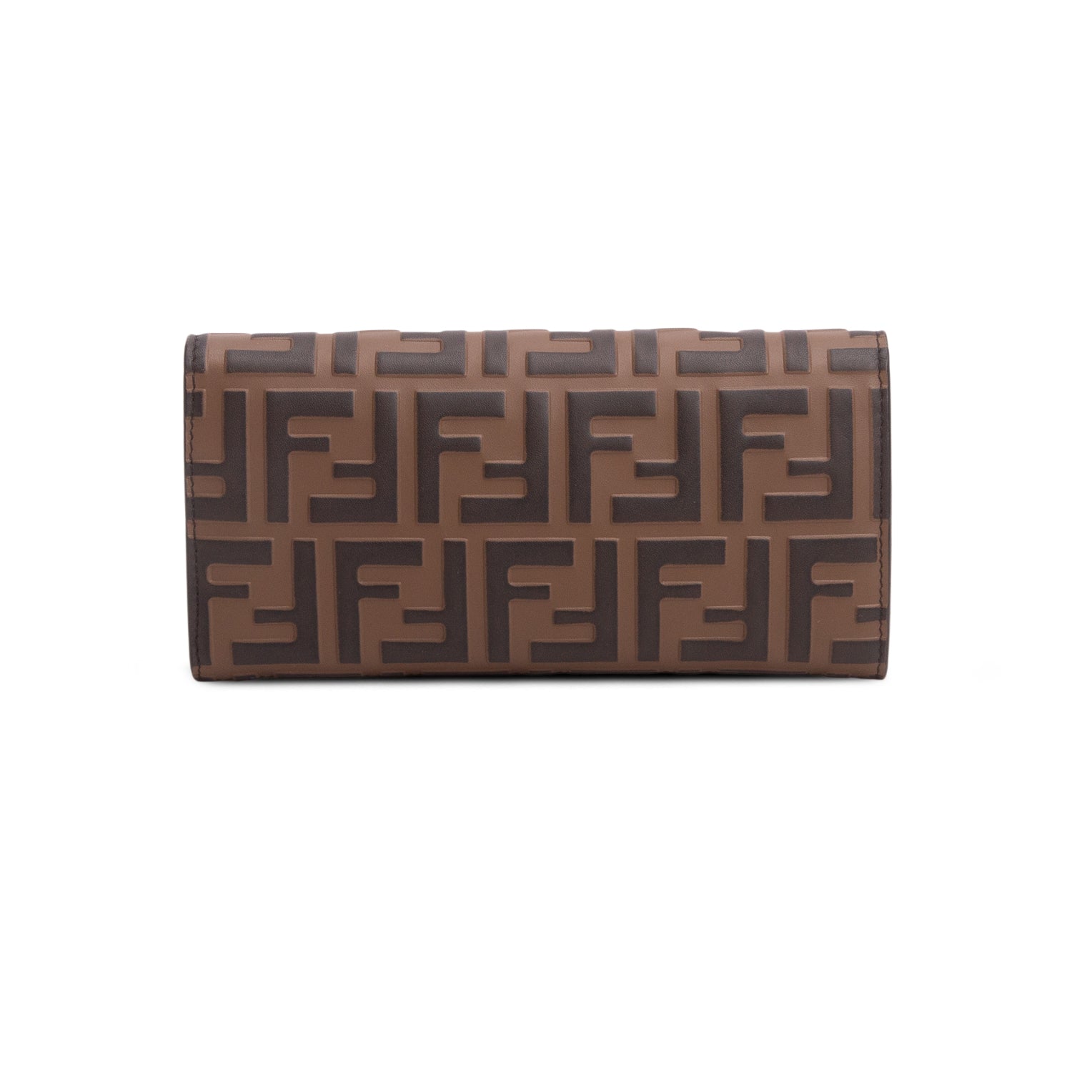 Fendi 2021 Brown FF Zucca Embossed Leather Continental Wallet on Chain w/ Box
