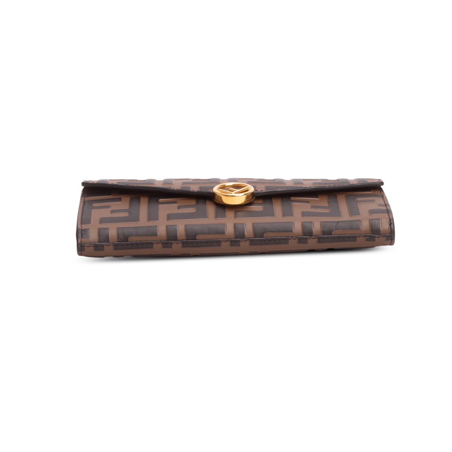 Fendi 2021 Brown FF Zucca Embossed Leather Continental Wallet on Chain w/ Box