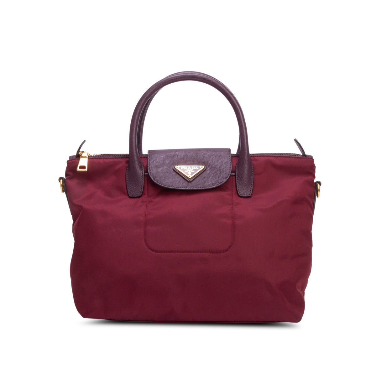 Prada Burgundy Nylon Tessuto Saffiano Leather Shopping Tote w/ Strap