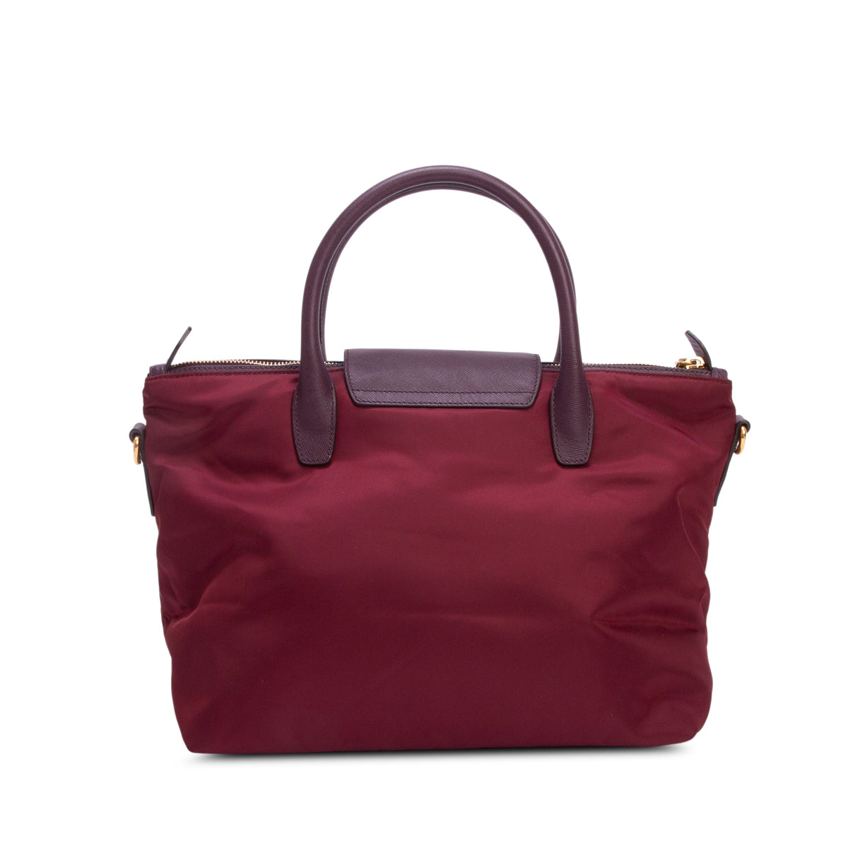Prada Burgundy Nylon Tessuto Saffiano Leather Shopping Tote w/ Strap