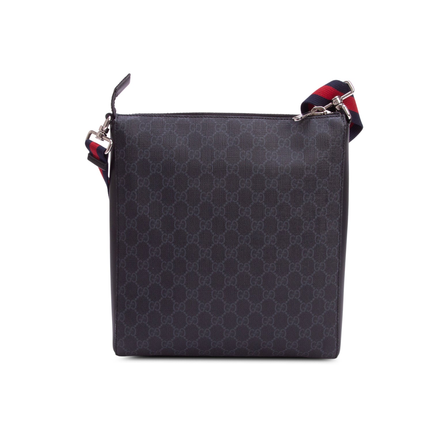 Gucci Black GG Supreme Monogram Web Flat Medium Messenger Bag