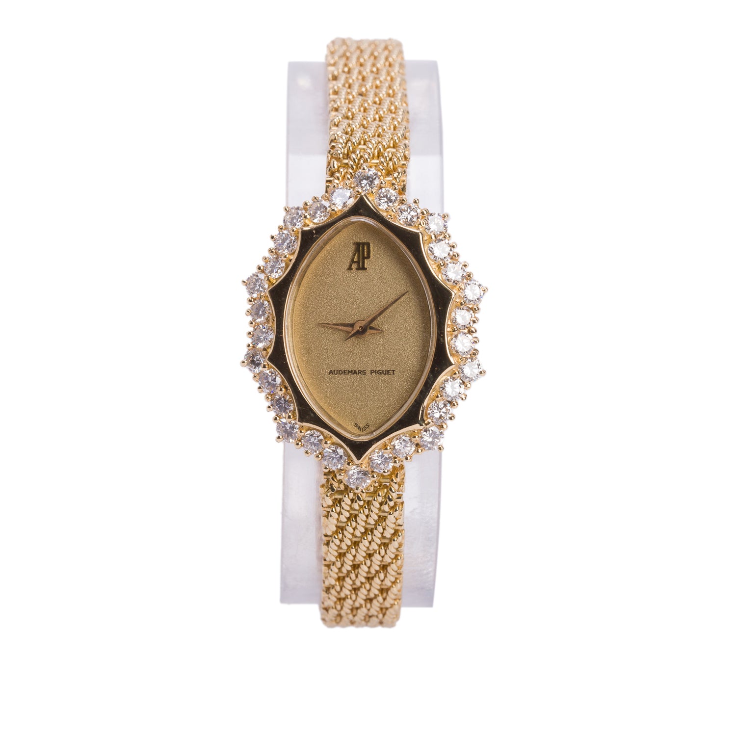 Audemars Piguet Vintage 18k Yellow Gold Diamond Bezel Manual Watch Gold Dial