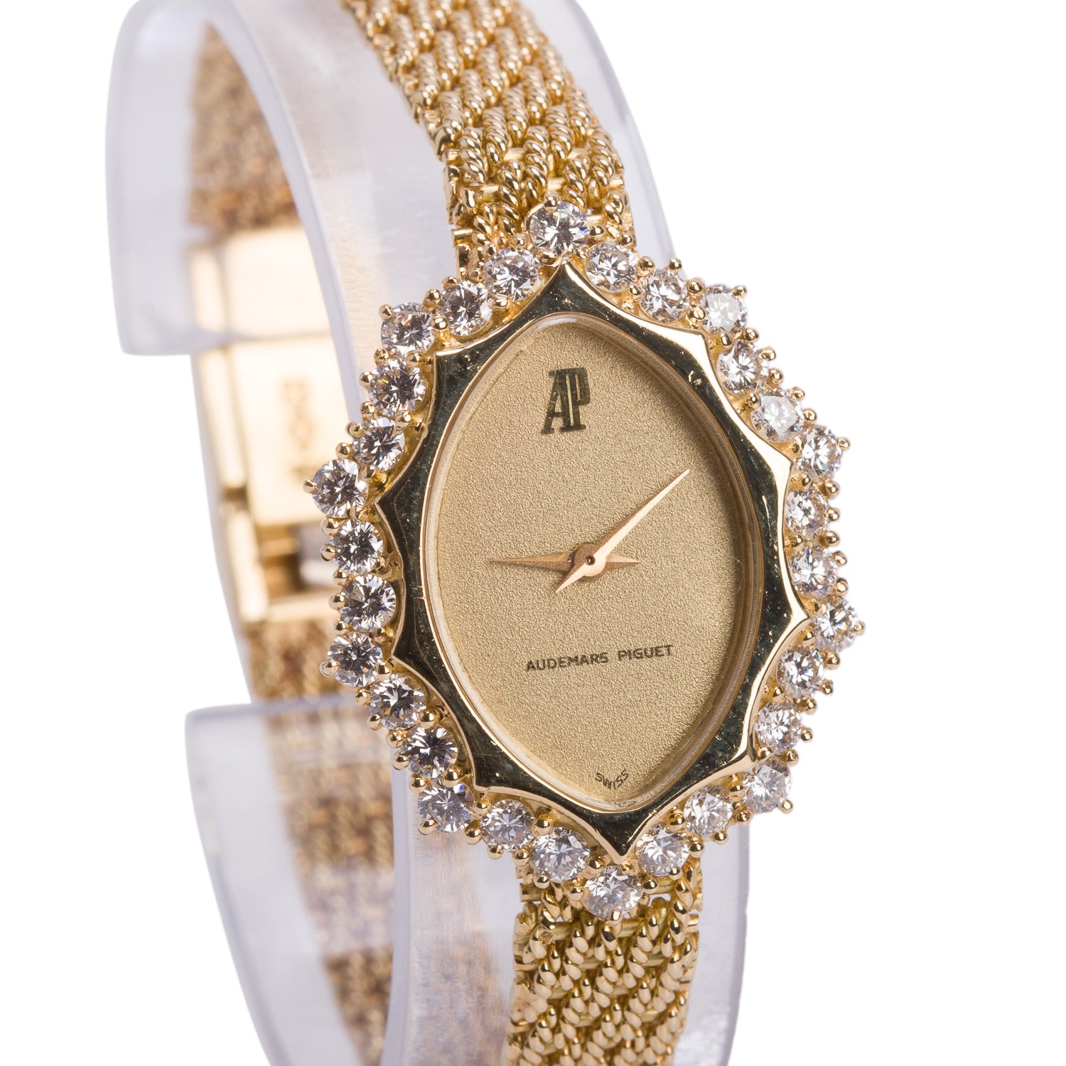 Audemars Piguet Vintage 18k Yellow Gold Diamond Bezel Manual Watch Gold Dial