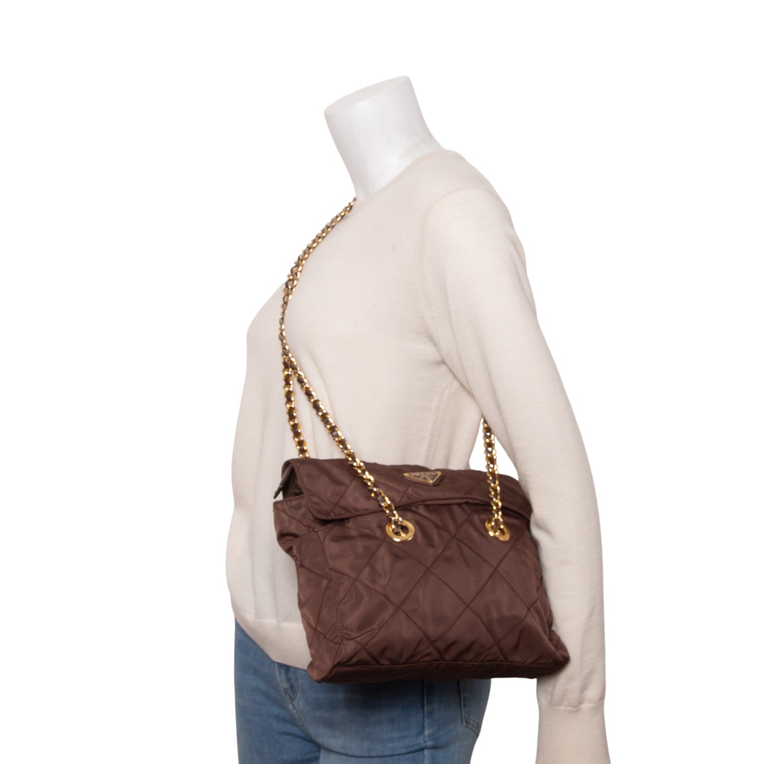 Prada Brown Nylon Tessuto Impuntu Quilted Flap Shoulder Bag