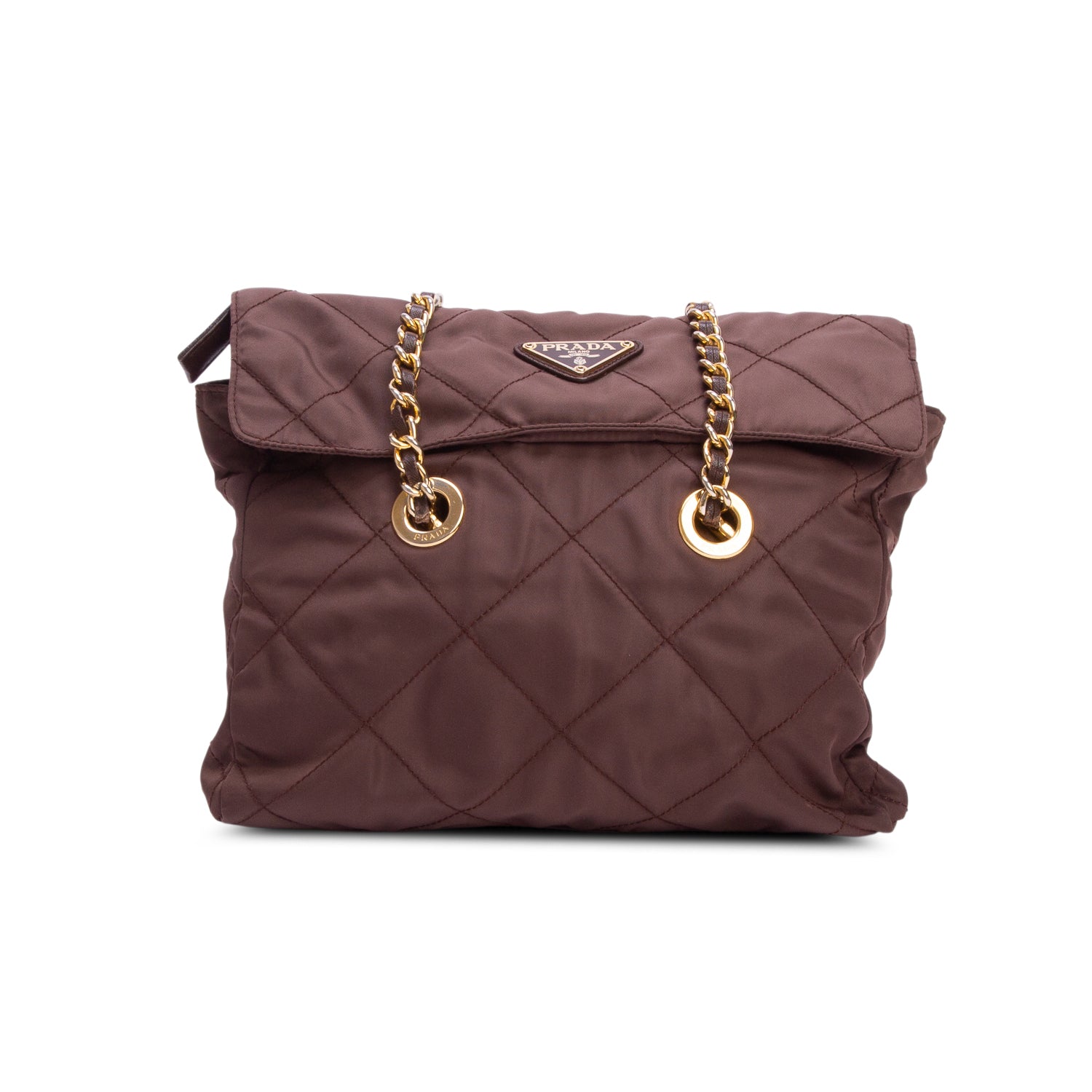 Prada Brown Nylon Tessuto Impuntu Quilted Flap Shoulder Bag