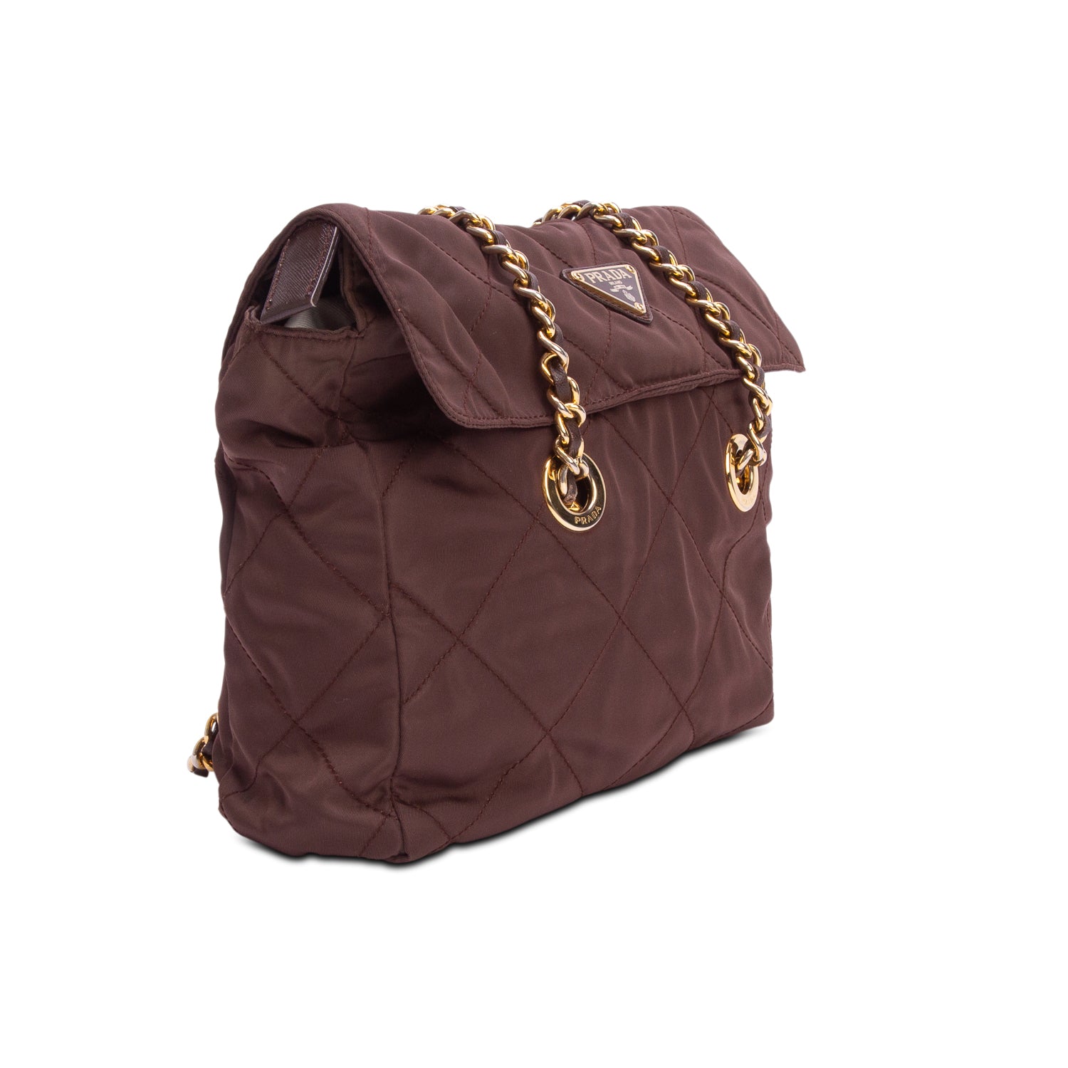 Prada Brown Nylon Tessuto Impuntu Quilted Flap Shoulder Bag