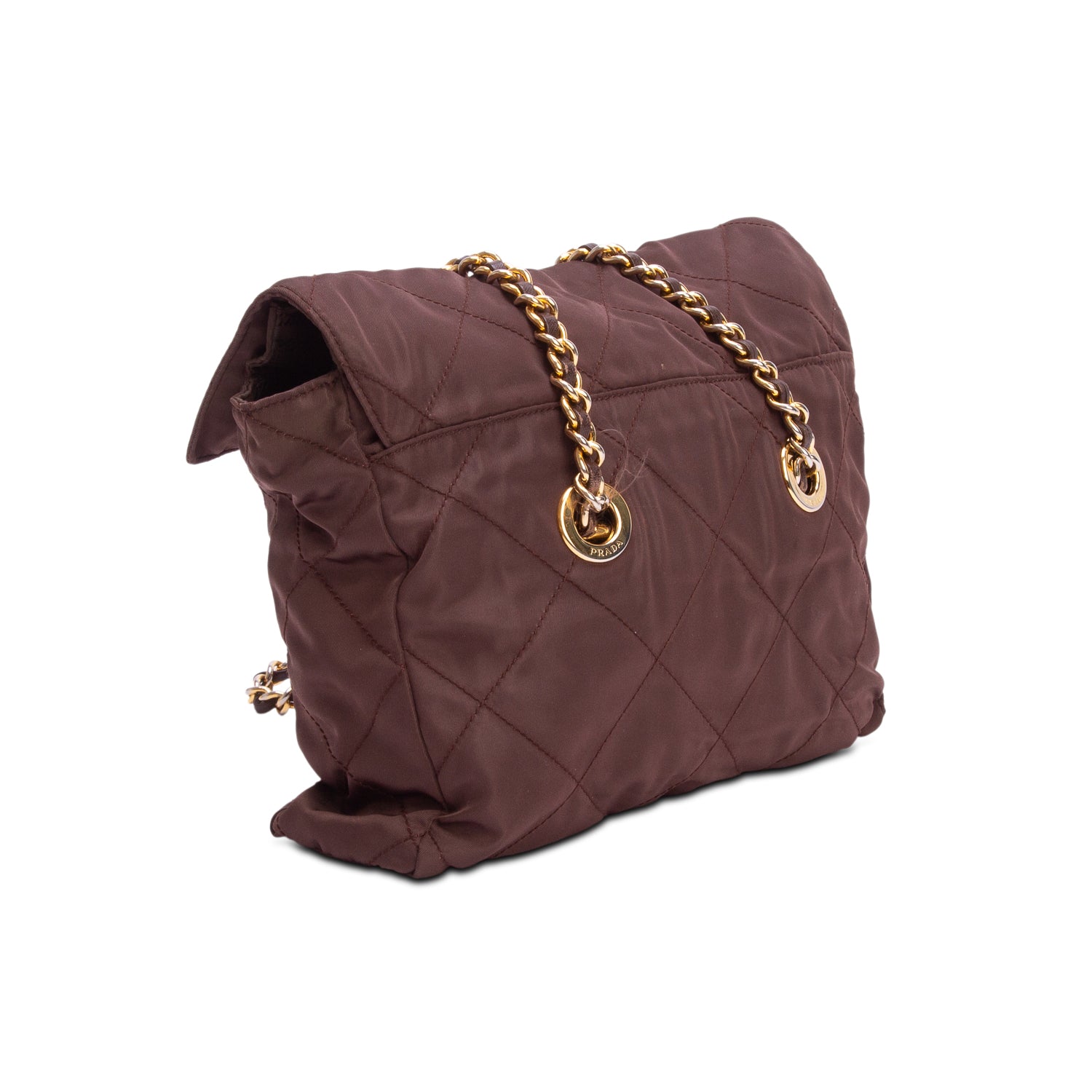Prada Brown Nylon Tessuto Impuntu Quilted Flap Shoulder Bag