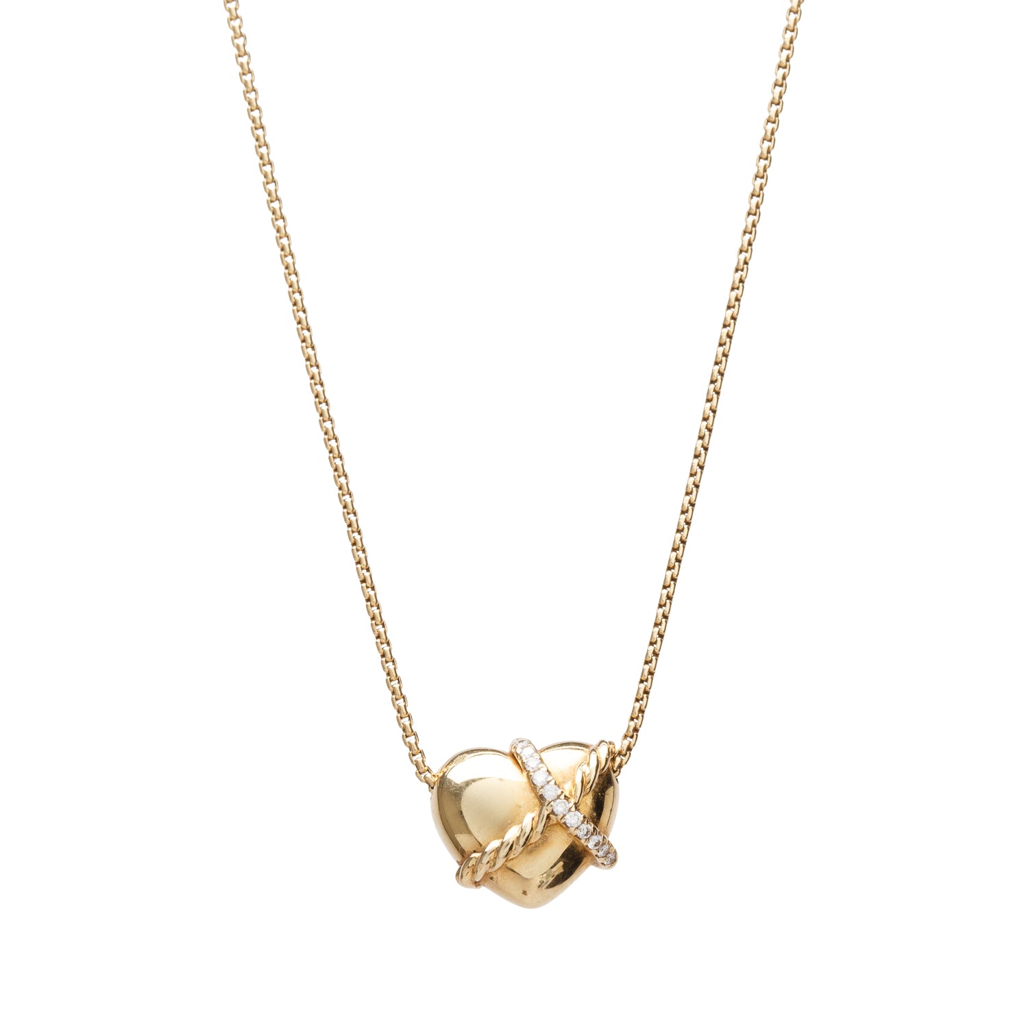 David Yurman 18k Yellow Gold Diamond Le Petit Coeur Sculpted Heart Pendant Necklace w/ Box