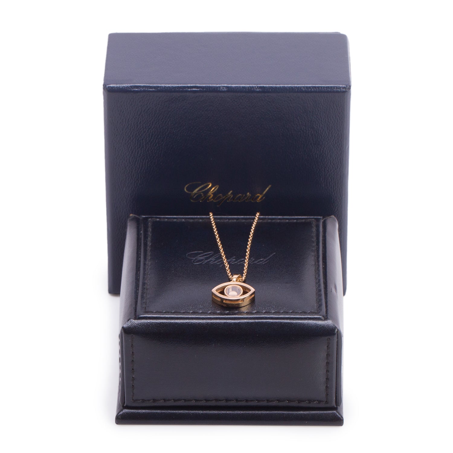 Chopard 18k Rose Gold Happy Diamond Evil Eye Good Luck Charm Pendant Necklace w/ Box & Receipt