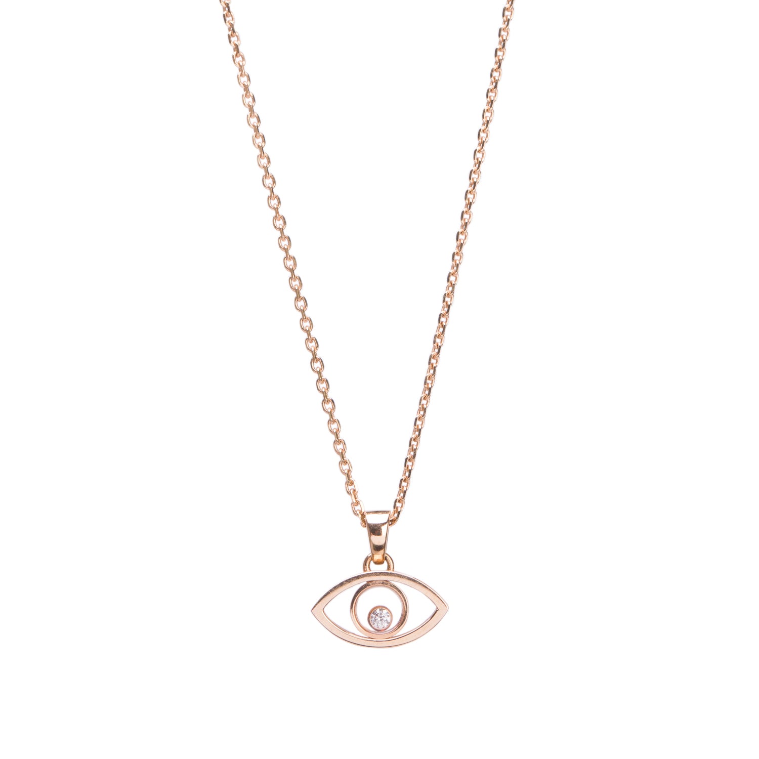 Chopard 18k Rose Gold Happy Diamond Evil Eye Good Luck Charm Pendant Necklace w/ Box & Receipt