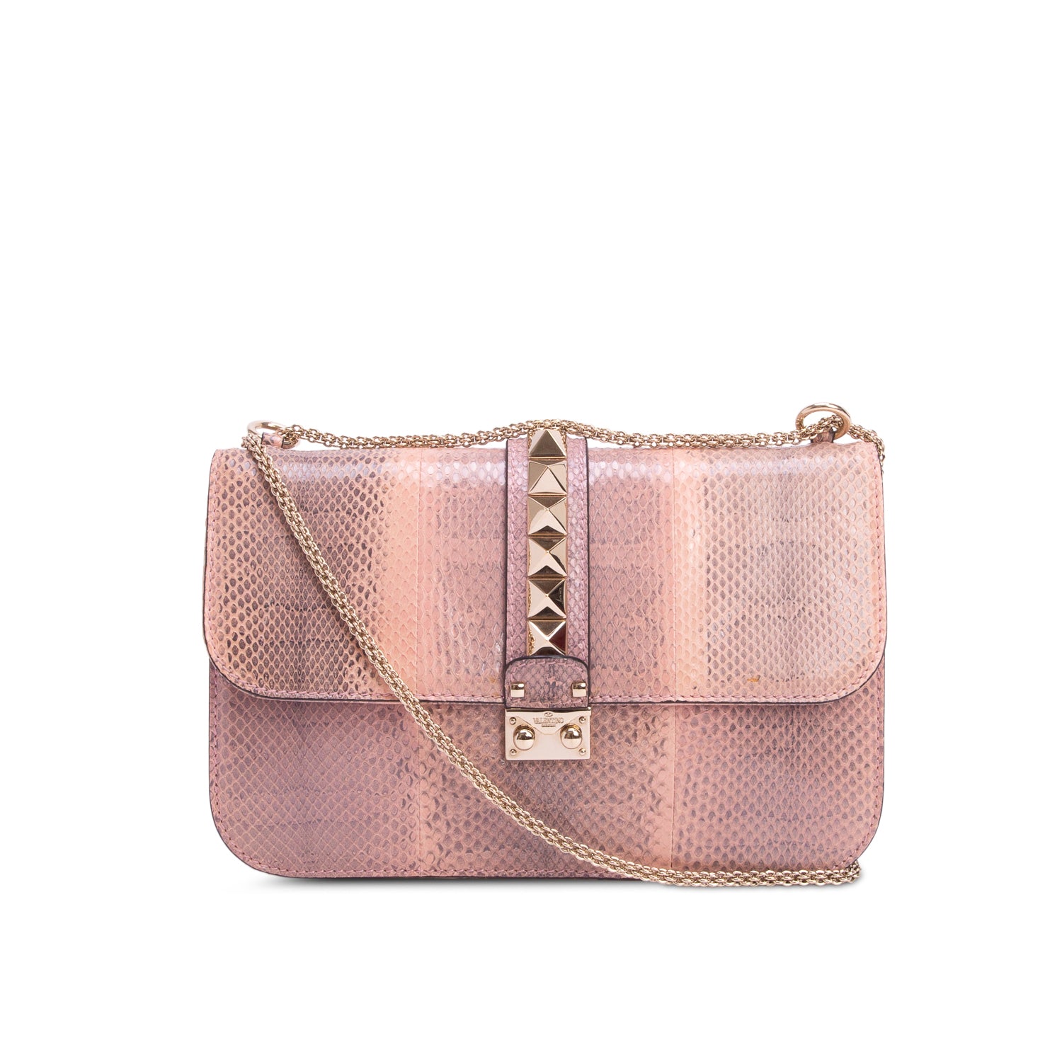 Valentino Pink Python Rockstud Medium Glam Lock Flap Bag