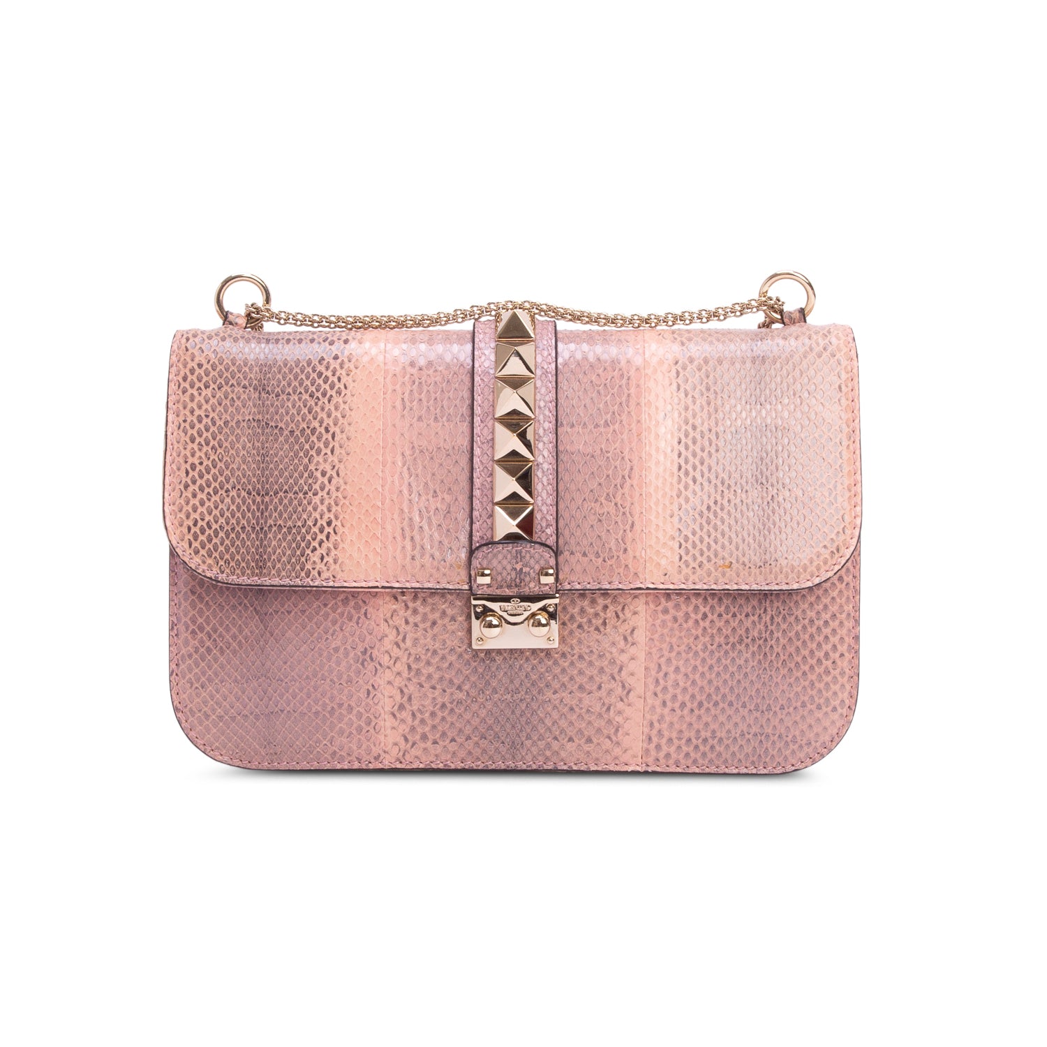 Valentino Pink Python Rockstud Medium Glam Lock Flap Bag