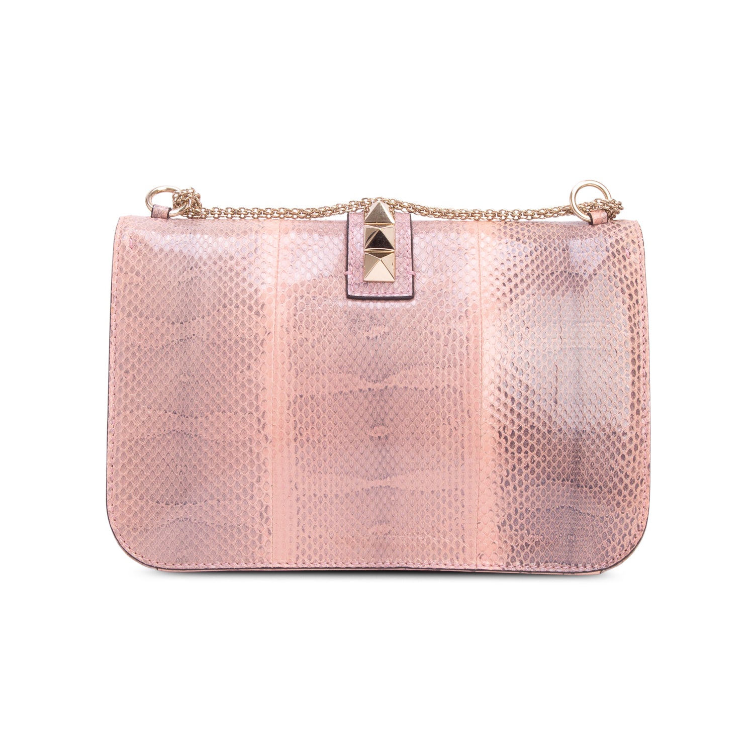 Valentino Pink Python Rockstud Medium Glam Lock Flap Bag