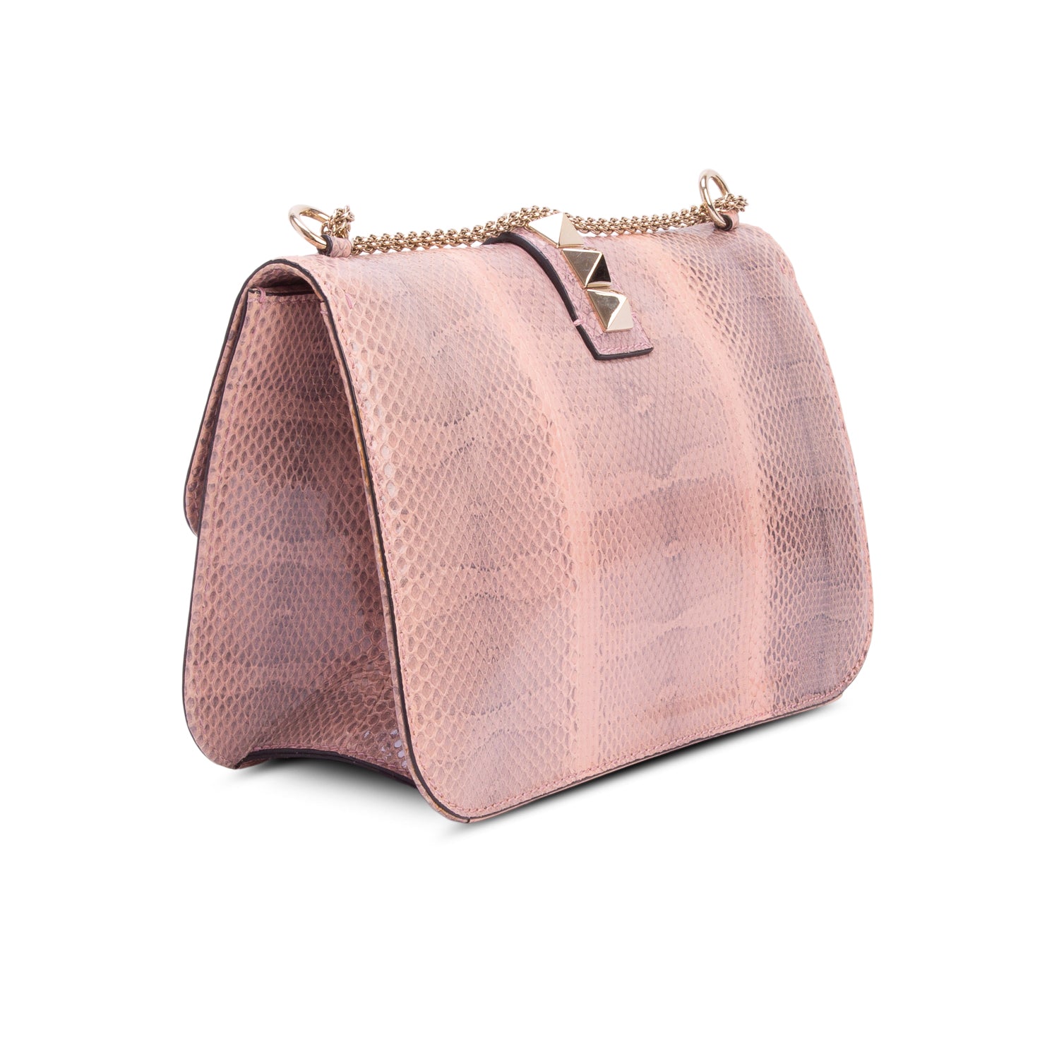 Valentino Pink Python Rockstud Medium Glam Lock Flap Bag