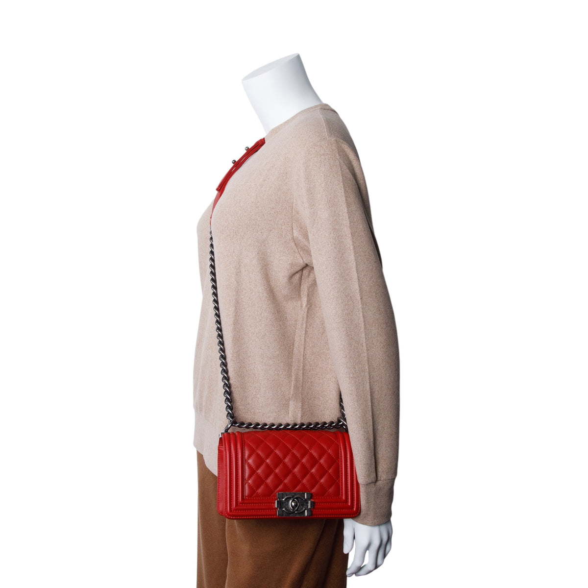 Chanel Red Calfskin Quilted Small Boy Bag w/ Authenticity Card