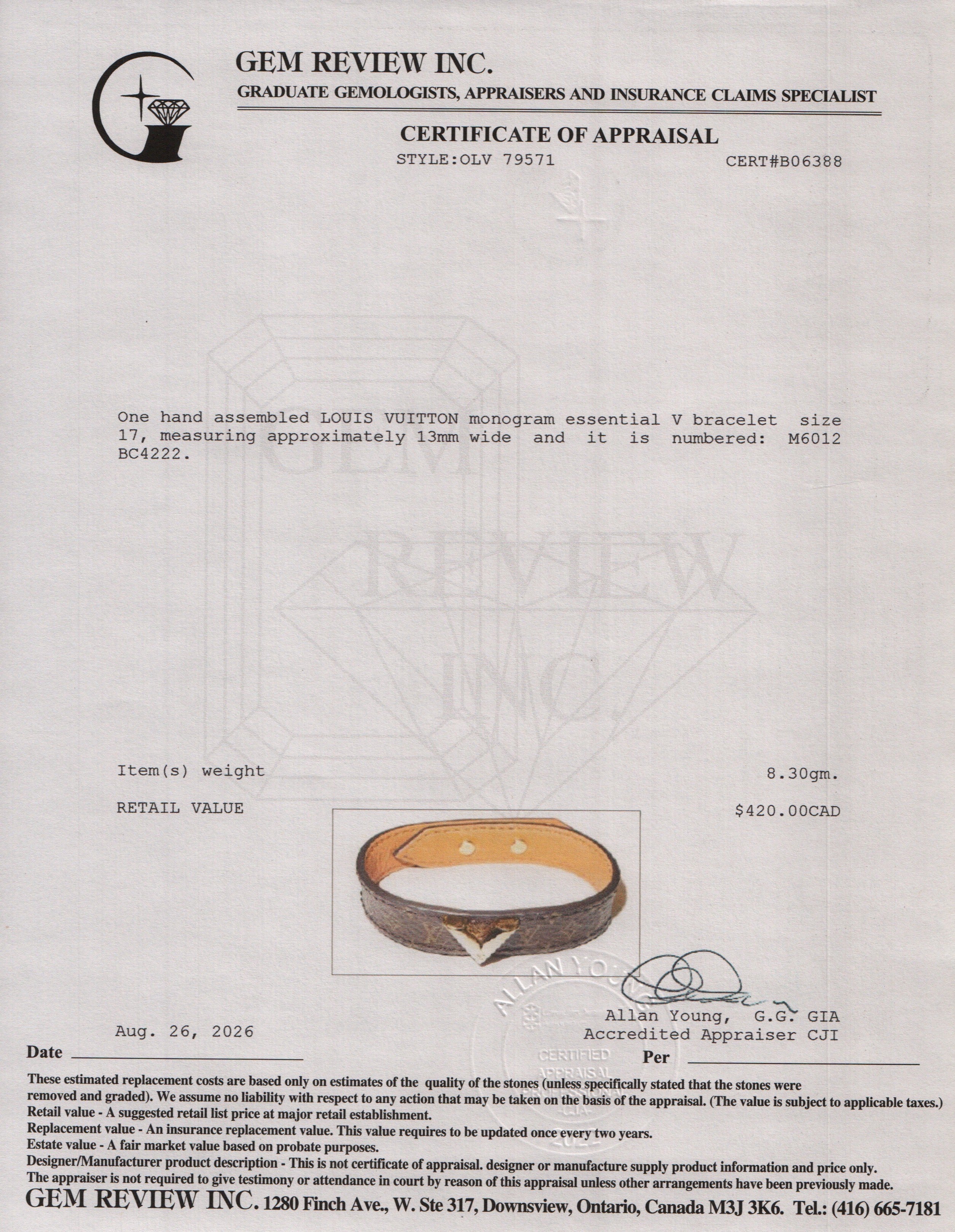 Louis Vuitton Monogram Essential V Bracelet w/ Box