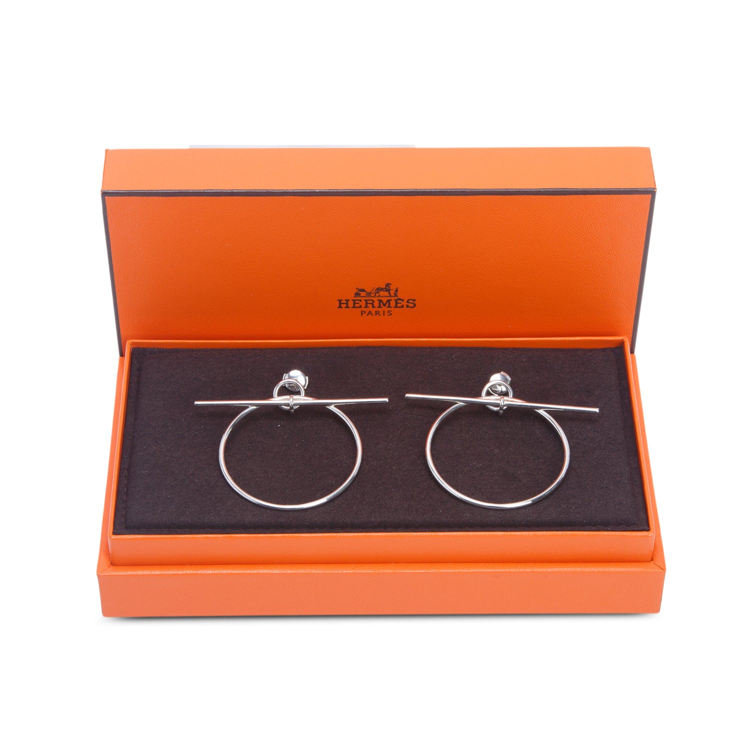 Hermes Sterling Silver Loop Earrings, Medium Model w/ Box