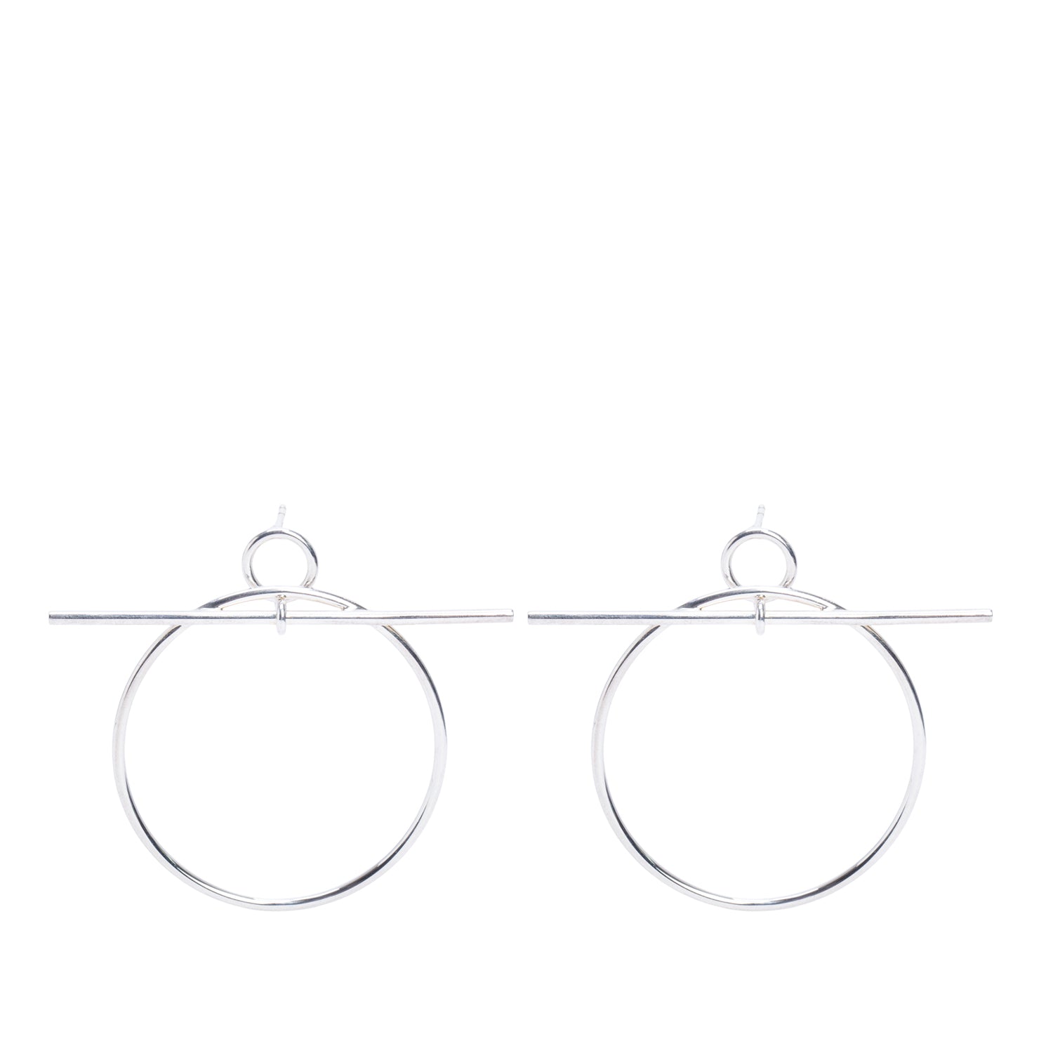 Hermes Sterling Silver Loop Earrings, Medium Model w/ Box