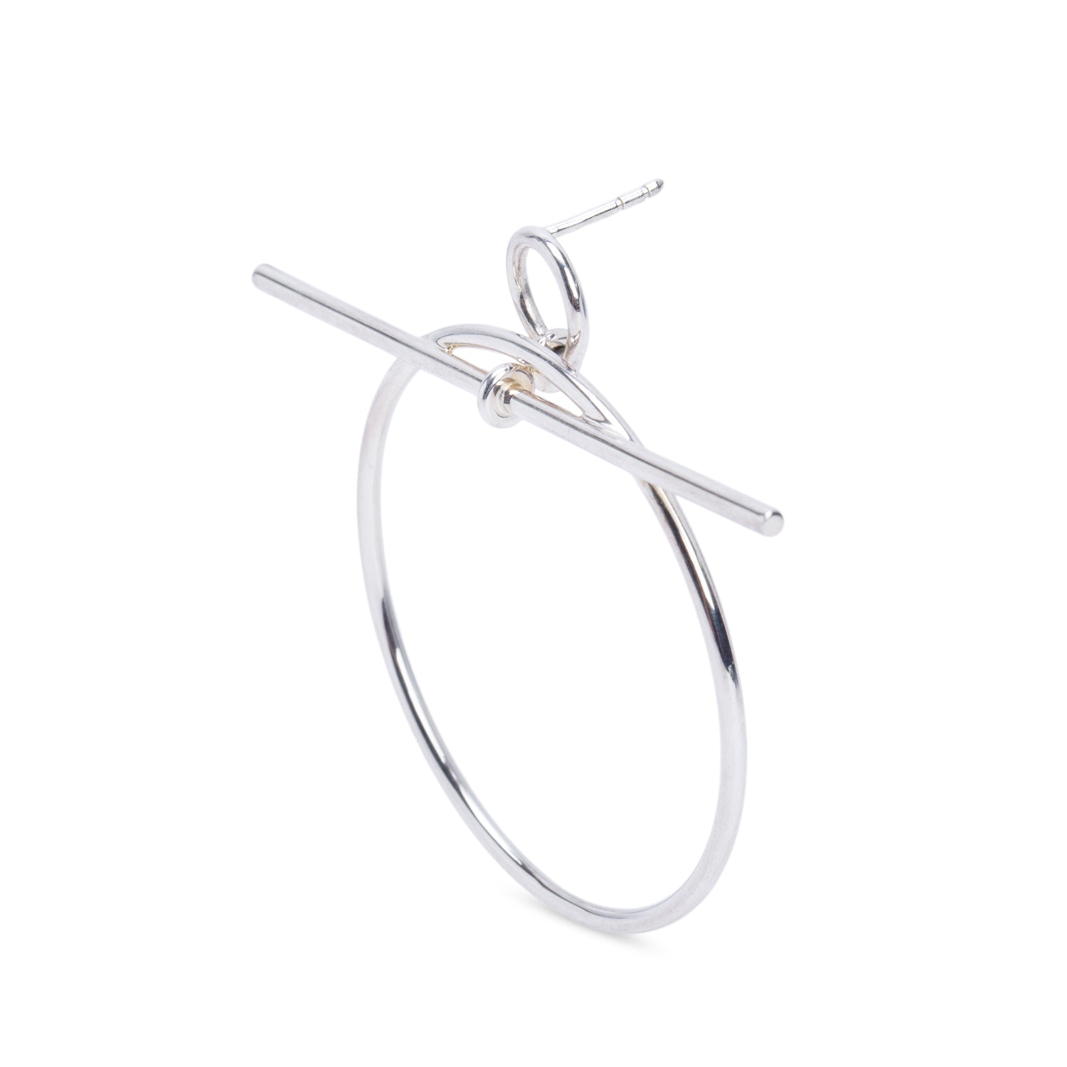 Hermes Sterling Silver Loop Earrings, Medium Model w/ Box