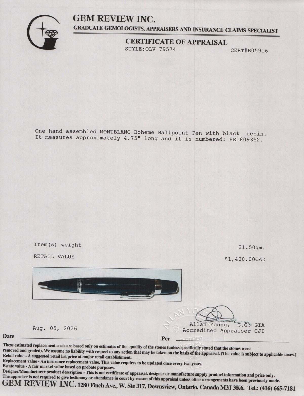 Montblanc Black Resin Boheme Ballpoint Pen w/ Box
