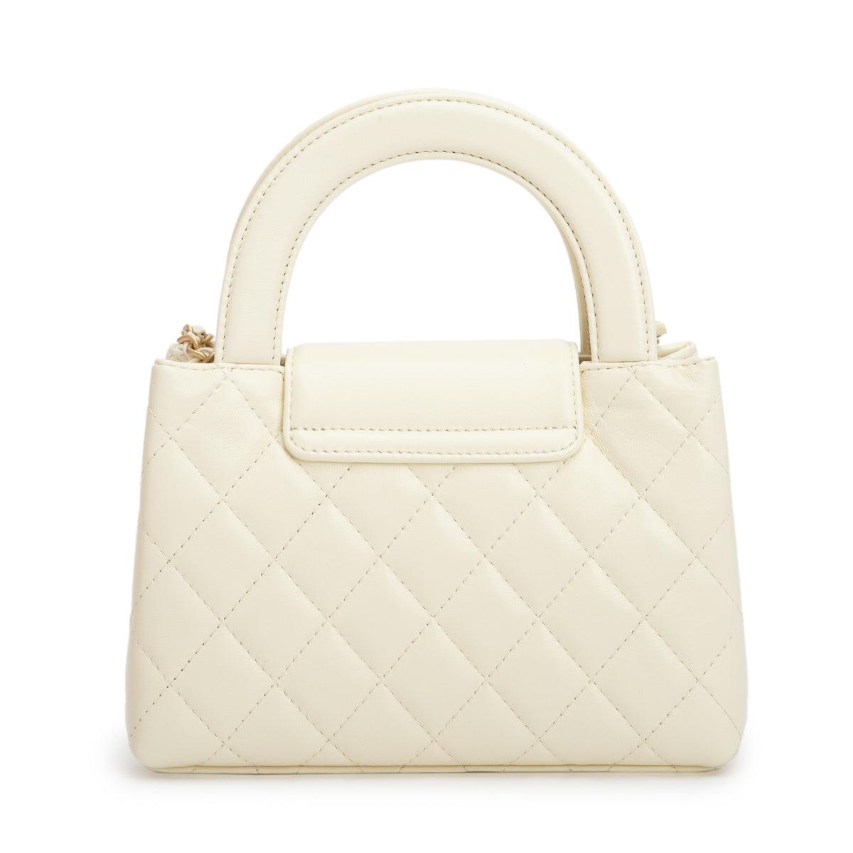 Chanel Cream Shiny Aged Calfskin Quilted Nano Kelly Shopper
