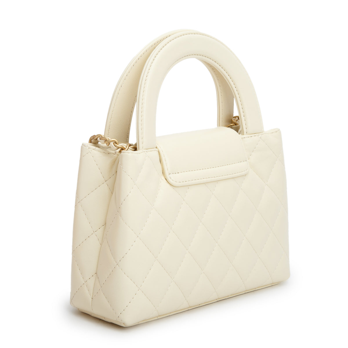 Chanel Cream Shiny Aged Calfskin Quilted Nano Kelly Shopper