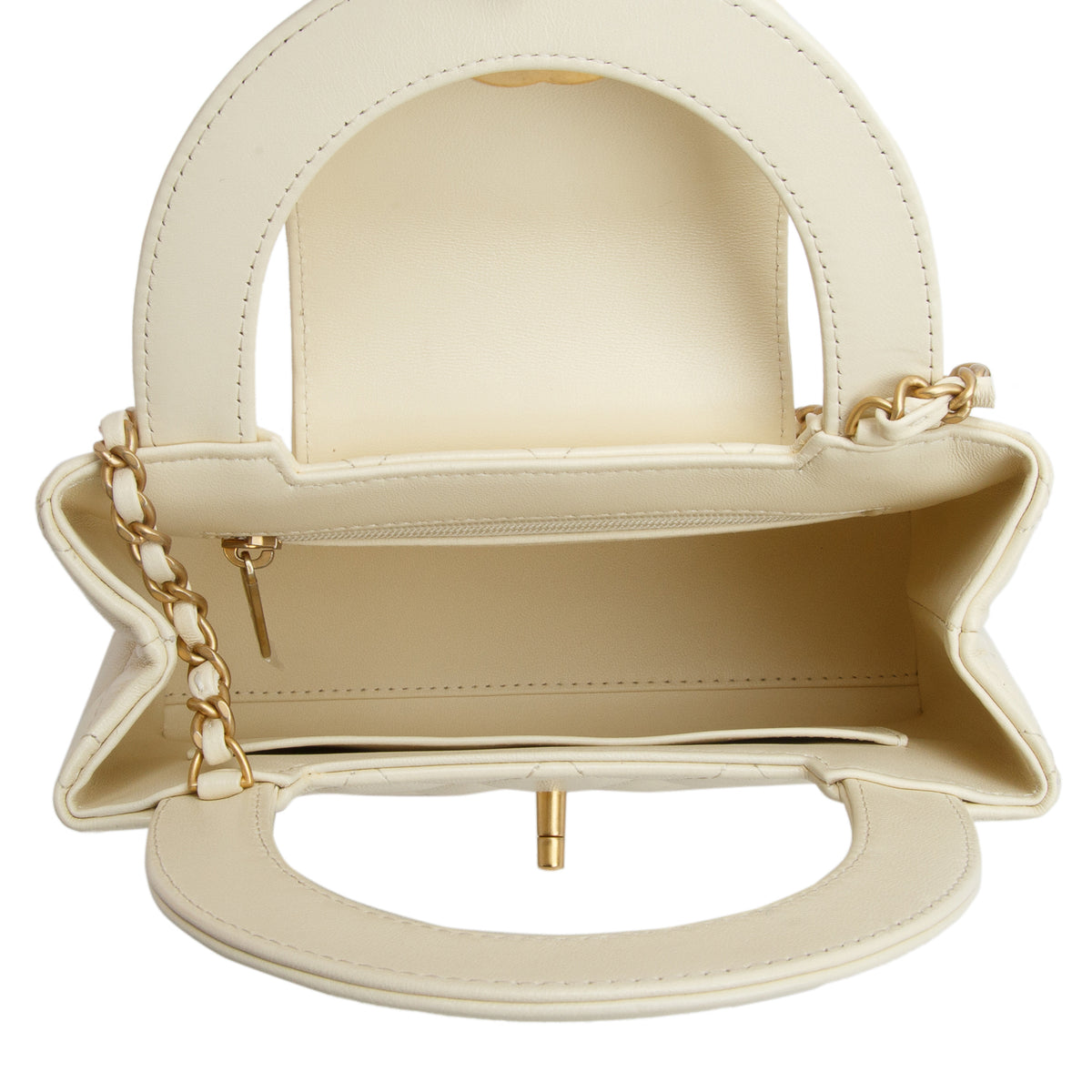 Chanel Cream Shiny Aged Calfskin Quilted Nano Kelly Shopper