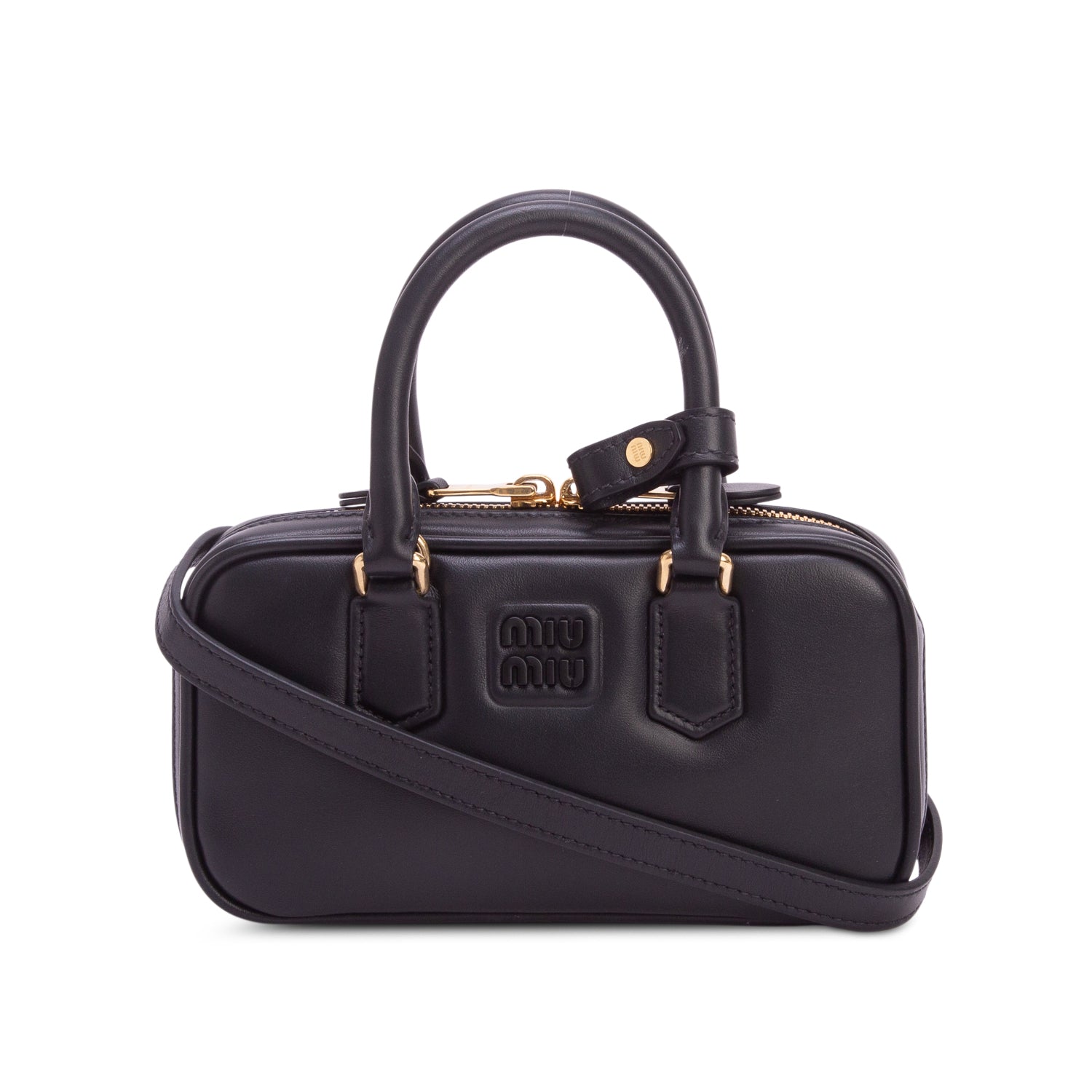 Miu Miu Black Calfskin Arcadie Mini Top Handle Bag w/ Strap