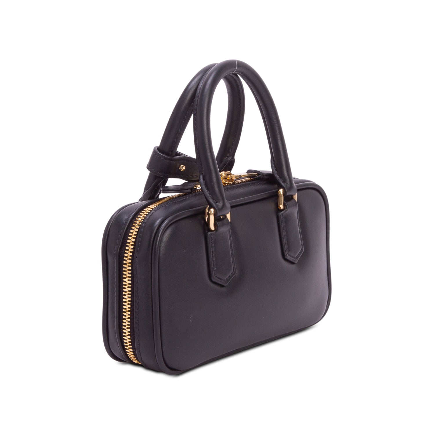Miu Miu Black Calfskin Arcadie Mini Top Handle Bag w/ Strap