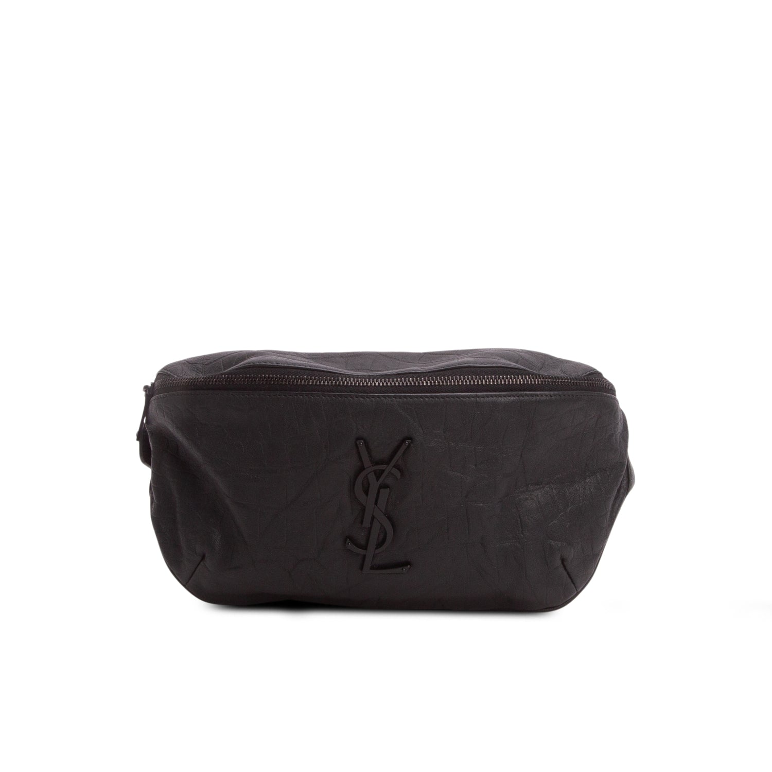 Saint Laurent 2022 Calfskin Crocodile Embossed Monogram Belt Bag w/ Receipt