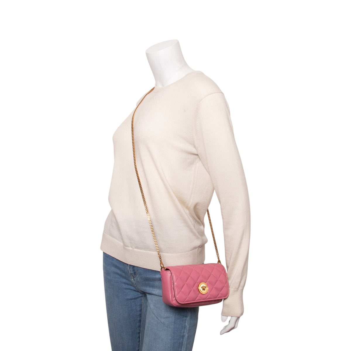 Versace Pink Quilted Nappa Leather Medusa Chain Crossbody Bag