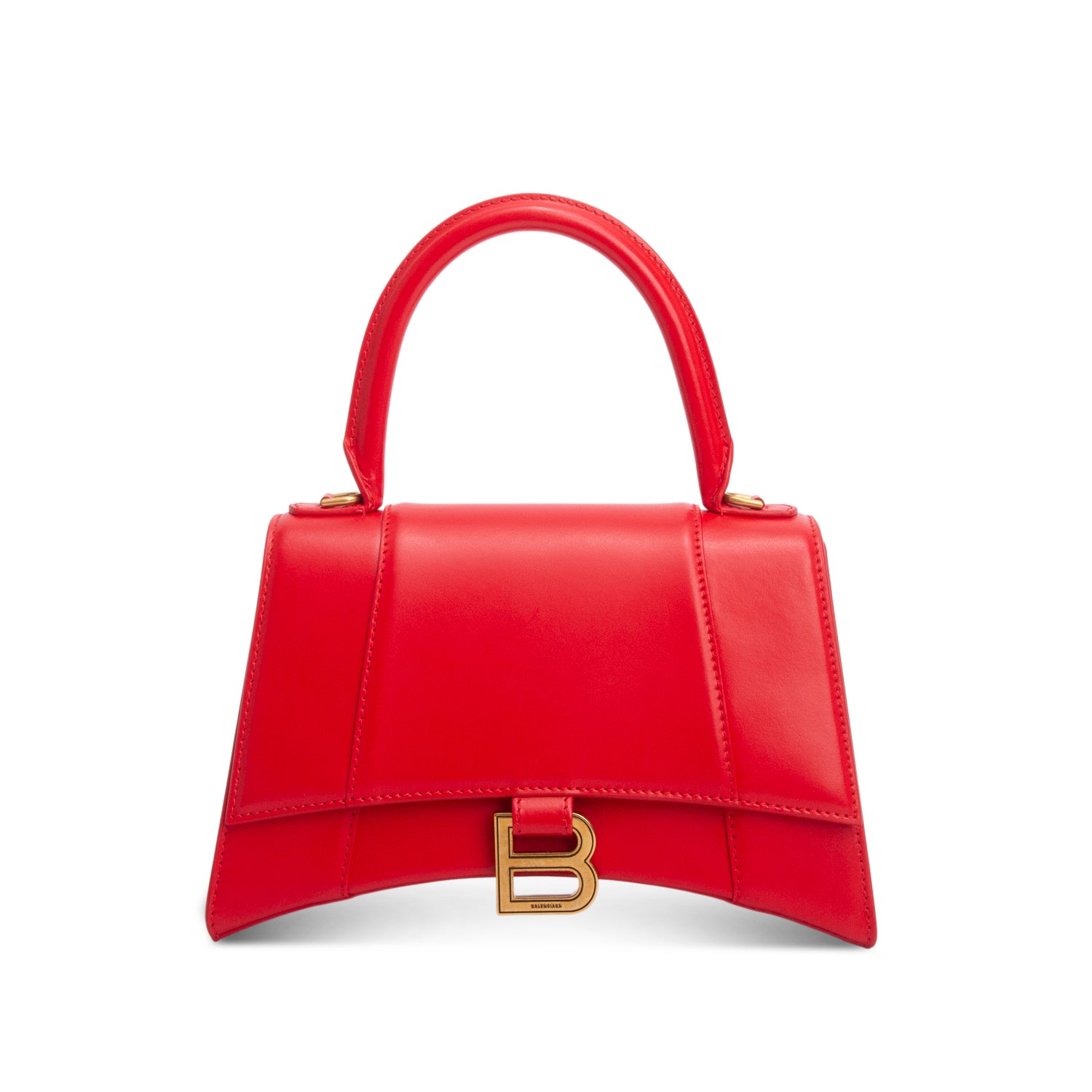 Balenciaga Red Shiny Box Calfskin Leather Small Hourglass Top Handle Bag w/ Strap