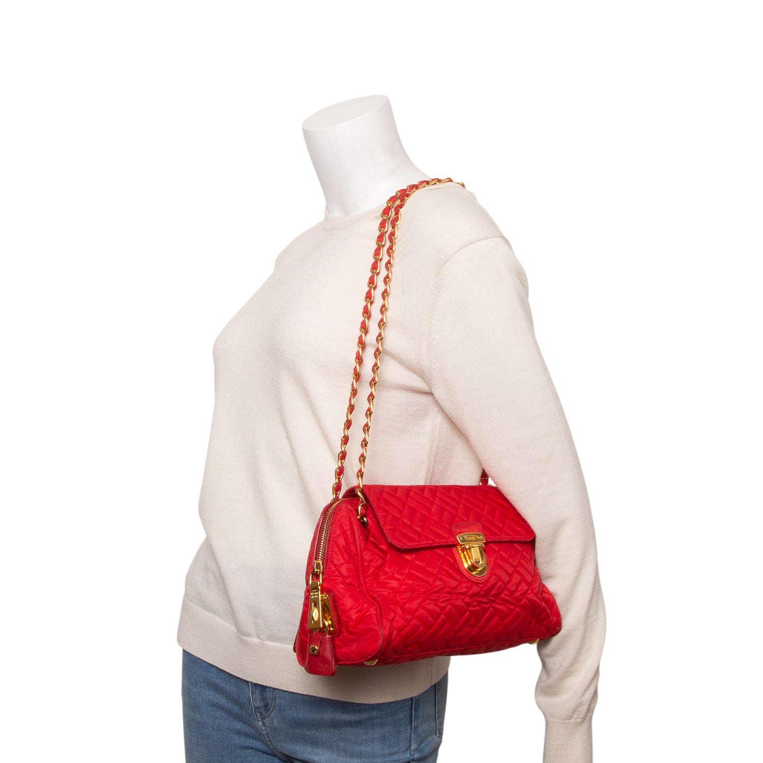 Prada Red Nylon Tessuto Impuntu Quilted Flap Shoulder Bag w/ Authenticity Card