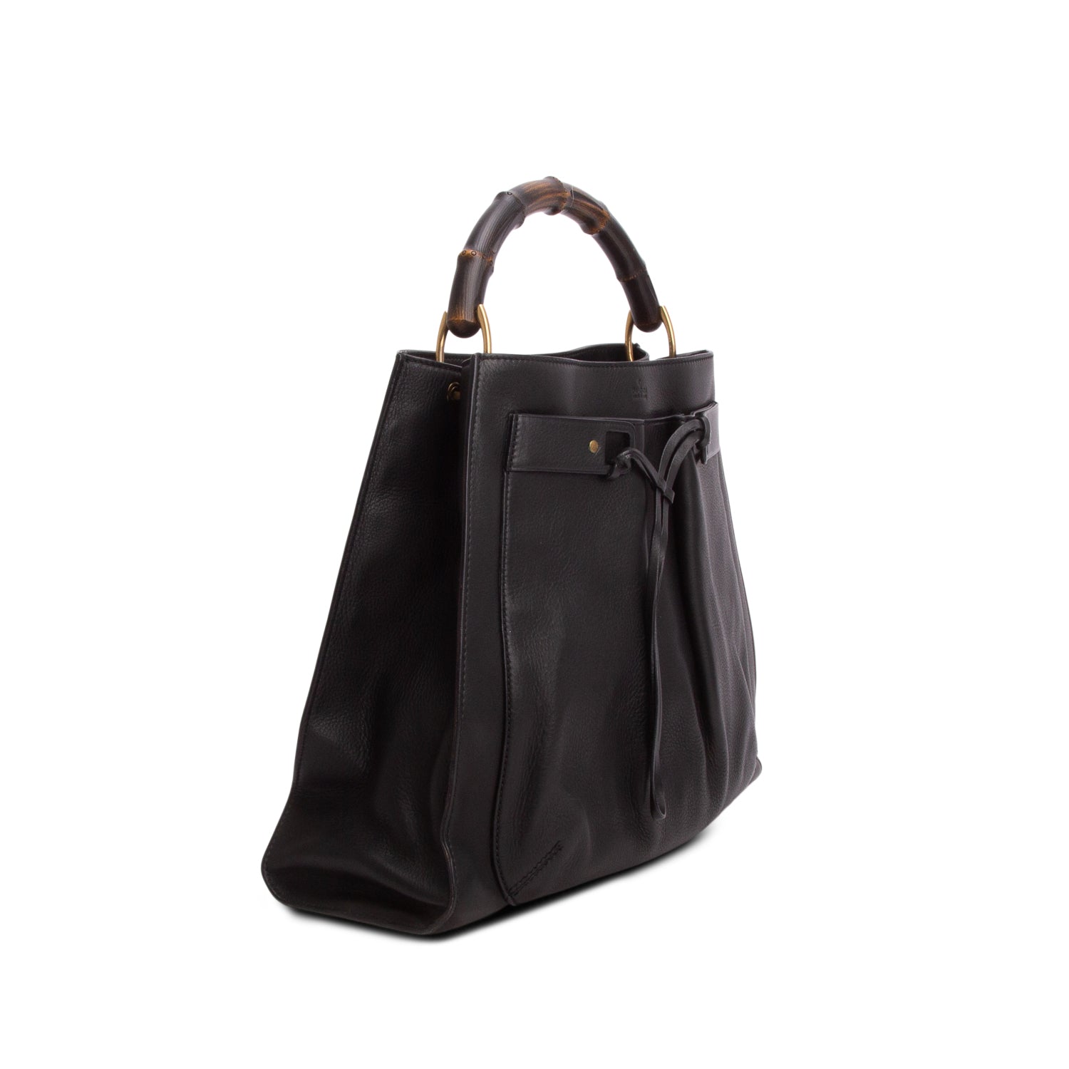 Gucci Black Calfskin Bamboo Shopper Tote