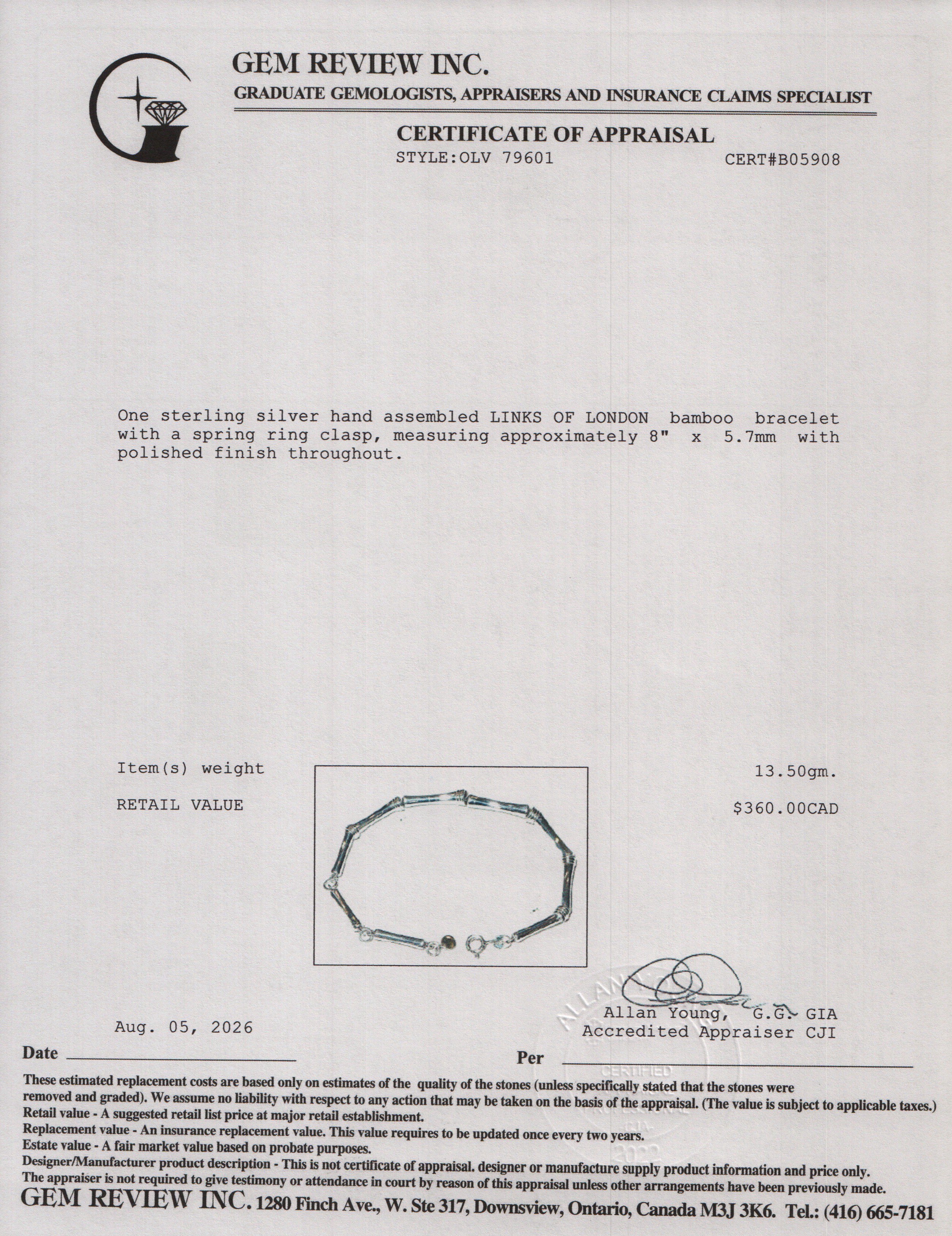 Links of London Sterling Silver Bamboo Bracelet