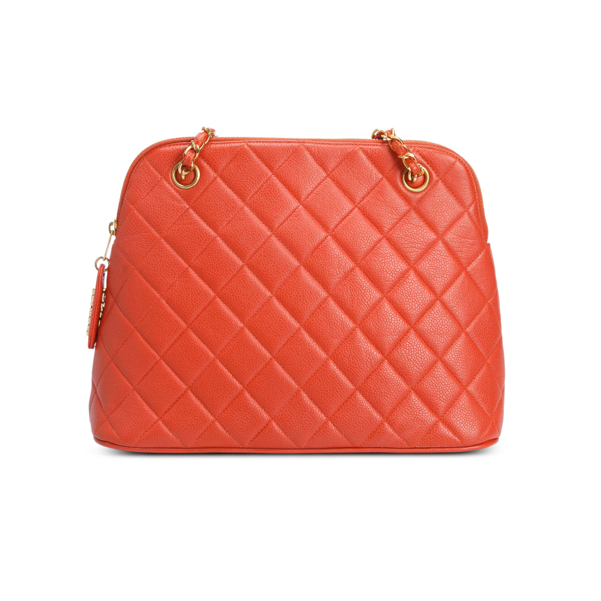 Chanel Vintage Orange Quilted Caviar Leather Dome Shoulder Bag
