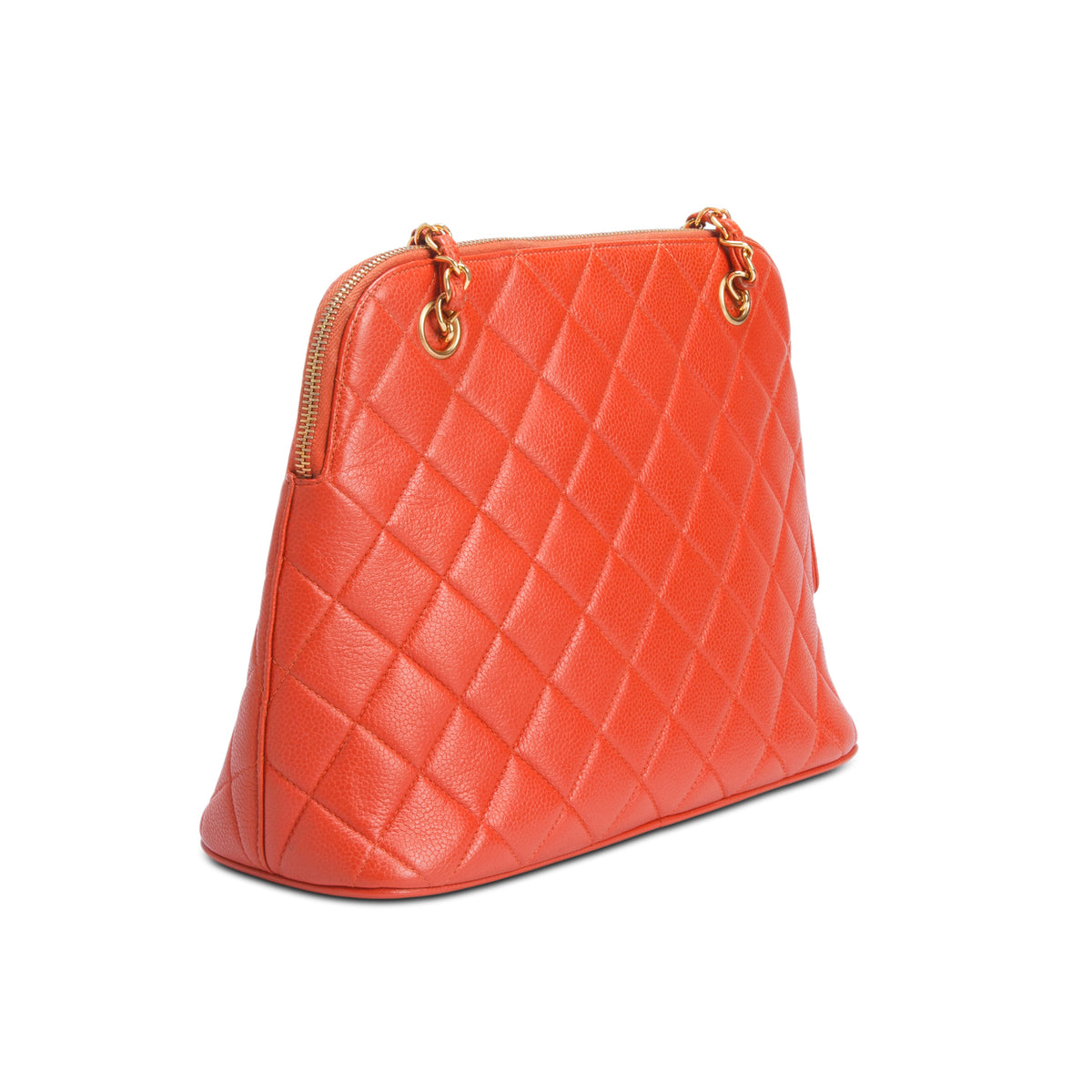 Chanel Vintage Orange Quilted Caviar Leather Dome Shoulder Bag