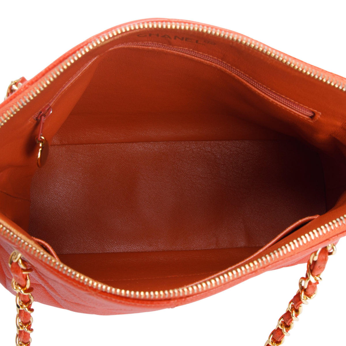 Chanel Vintage Orange Quilted Caviar Leather Dome Shoulder Bag
