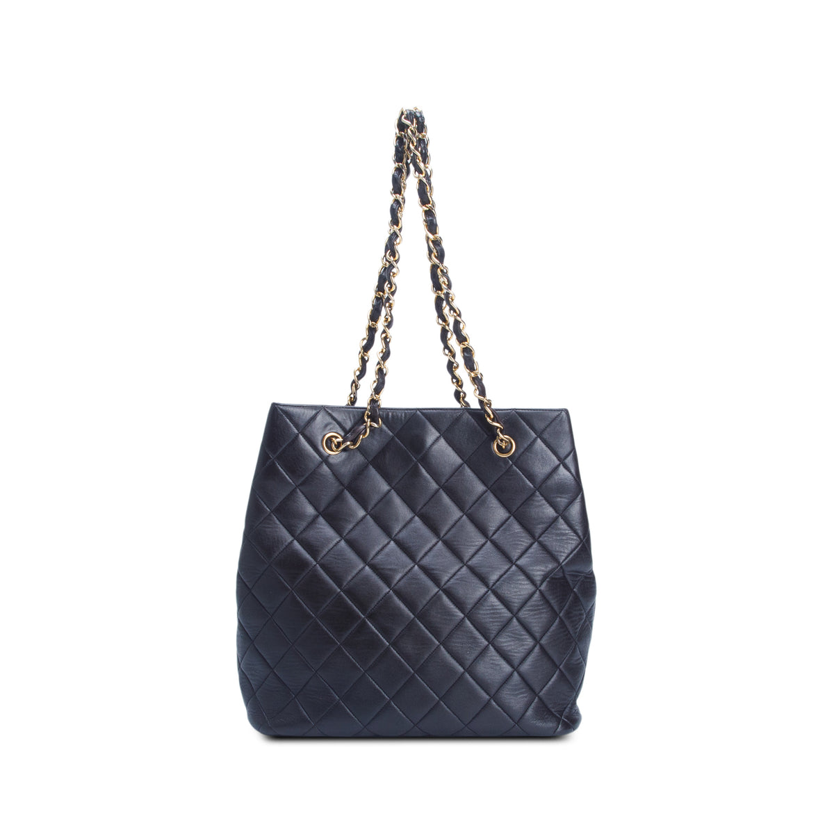 Chanel Vintage Black Quilted Lambskin Leather CC Tote