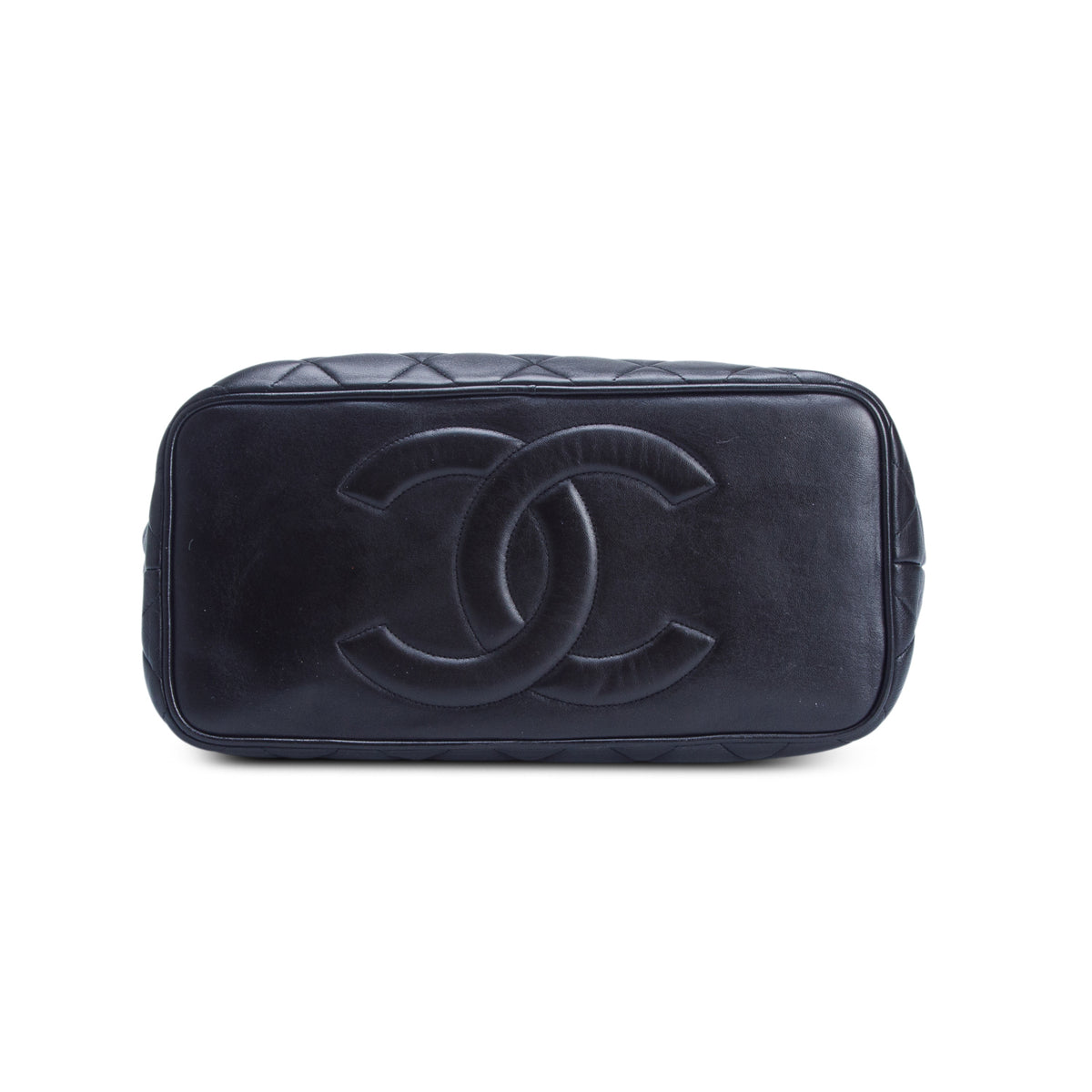 Chanel Vintage Black Quilted Lambskin Leather CC Tote