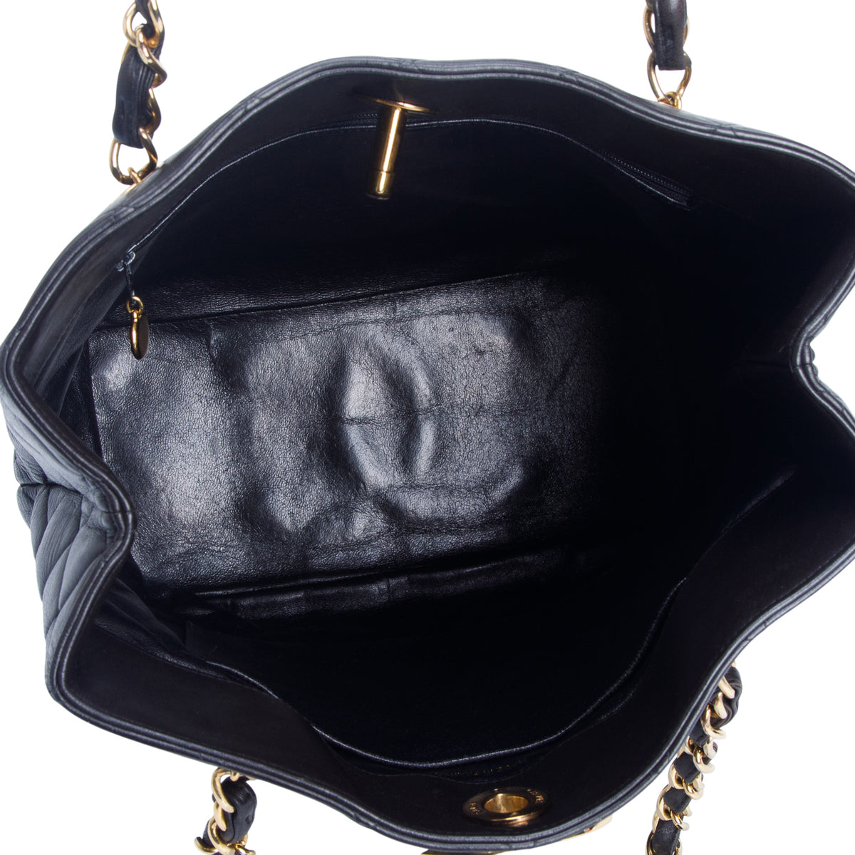 Chanel Vintage Black Quilted Lambskin Leather CC Tote