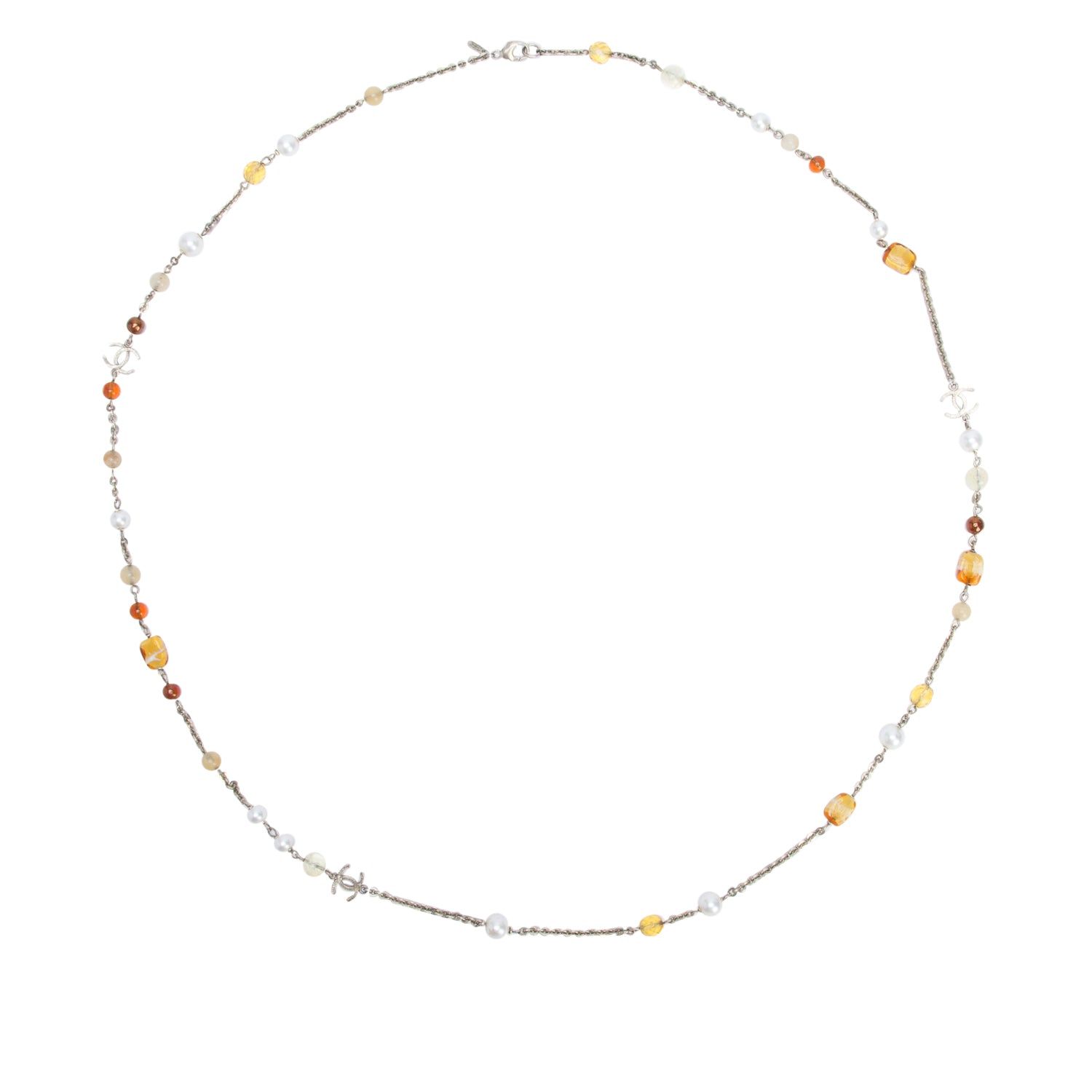 Chanel Gold-Plated Faux Pearl & Resin Bead CC Long Station Necklace