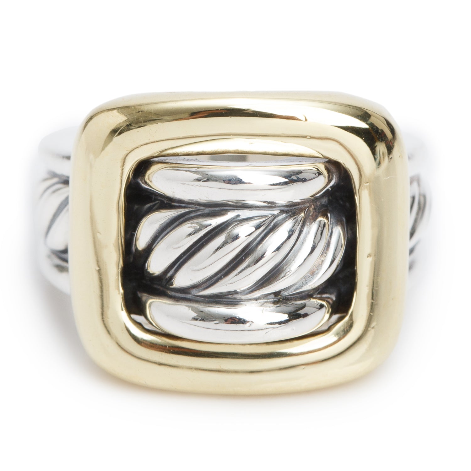 David Yurman  Sterling Silver & 18k Yellow Gold Buckle Cable Ring, Size 5.75
