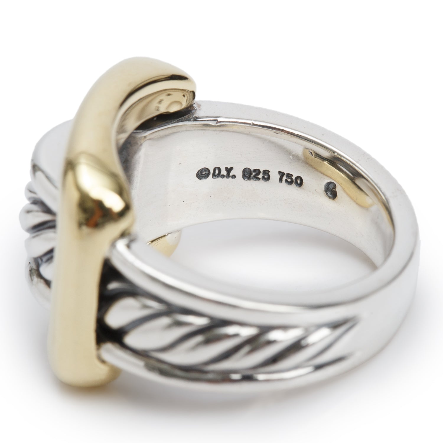David Yurman  Sterling Silver & 18k Yellow Gold Buckle Cable Ring, Size 5.75