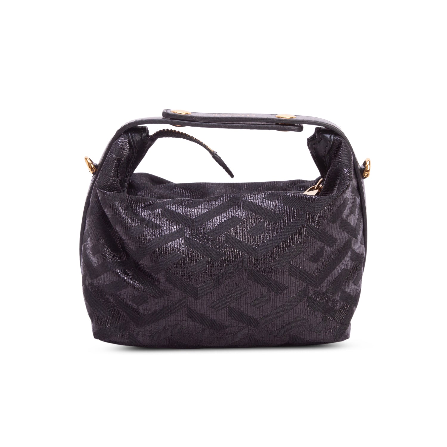 Versace Black Metallic Canvas La Greca Signature Mini Bag w/ Chainn