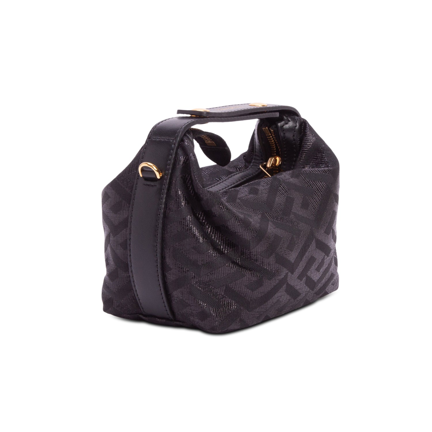 Versace Black Metallic Canvas La Greca Signature Mini Bag w/ Chainn