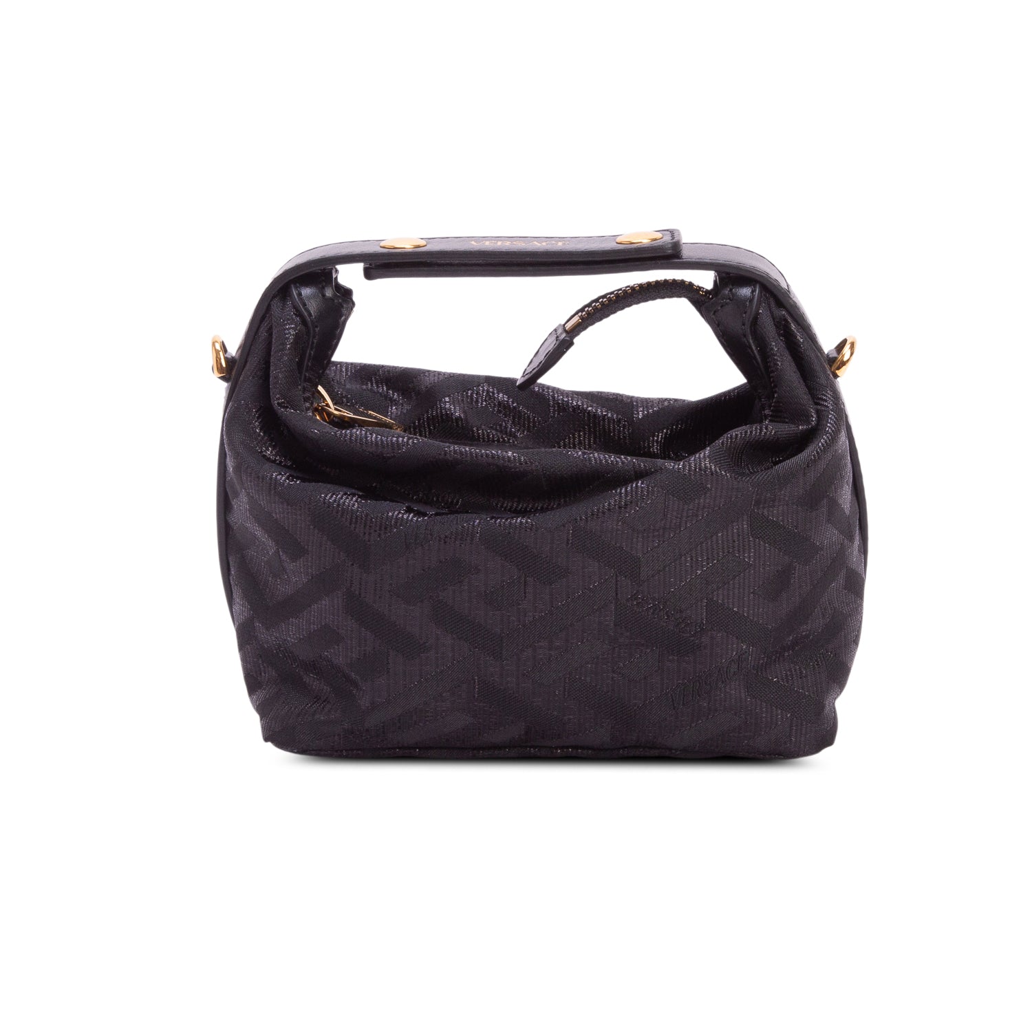 Versace Black Metallic Canvas La Greca Signature Mini Bag w/ Chainn