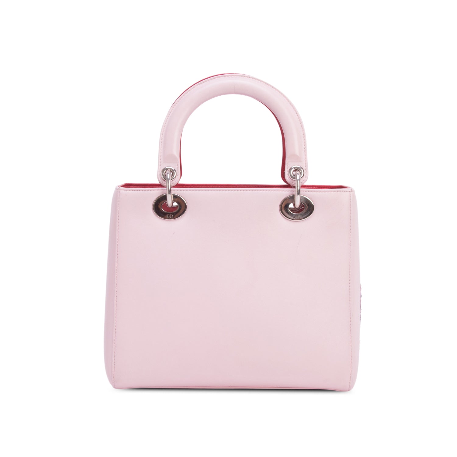 Christian Dior Pink Calfskin Patch Embellished Medium Lady Dior w/ Strap
